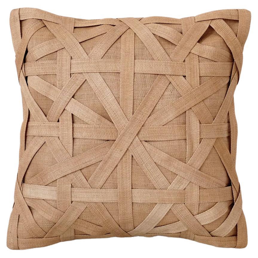 Handcrafted T'nalak Diamond Large Weave Cushion Cover in Camel For Sale