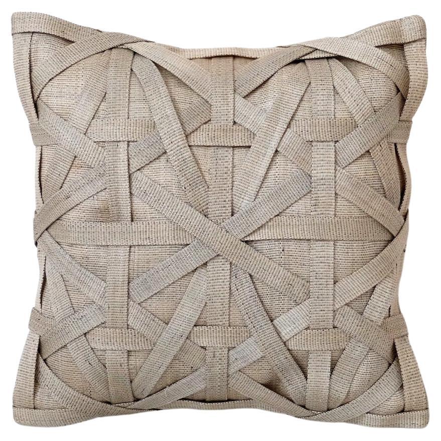 Handcrafted T'nalak Diamond Large Weave Cushion Cover in Light Grey 45x45cm For Sale