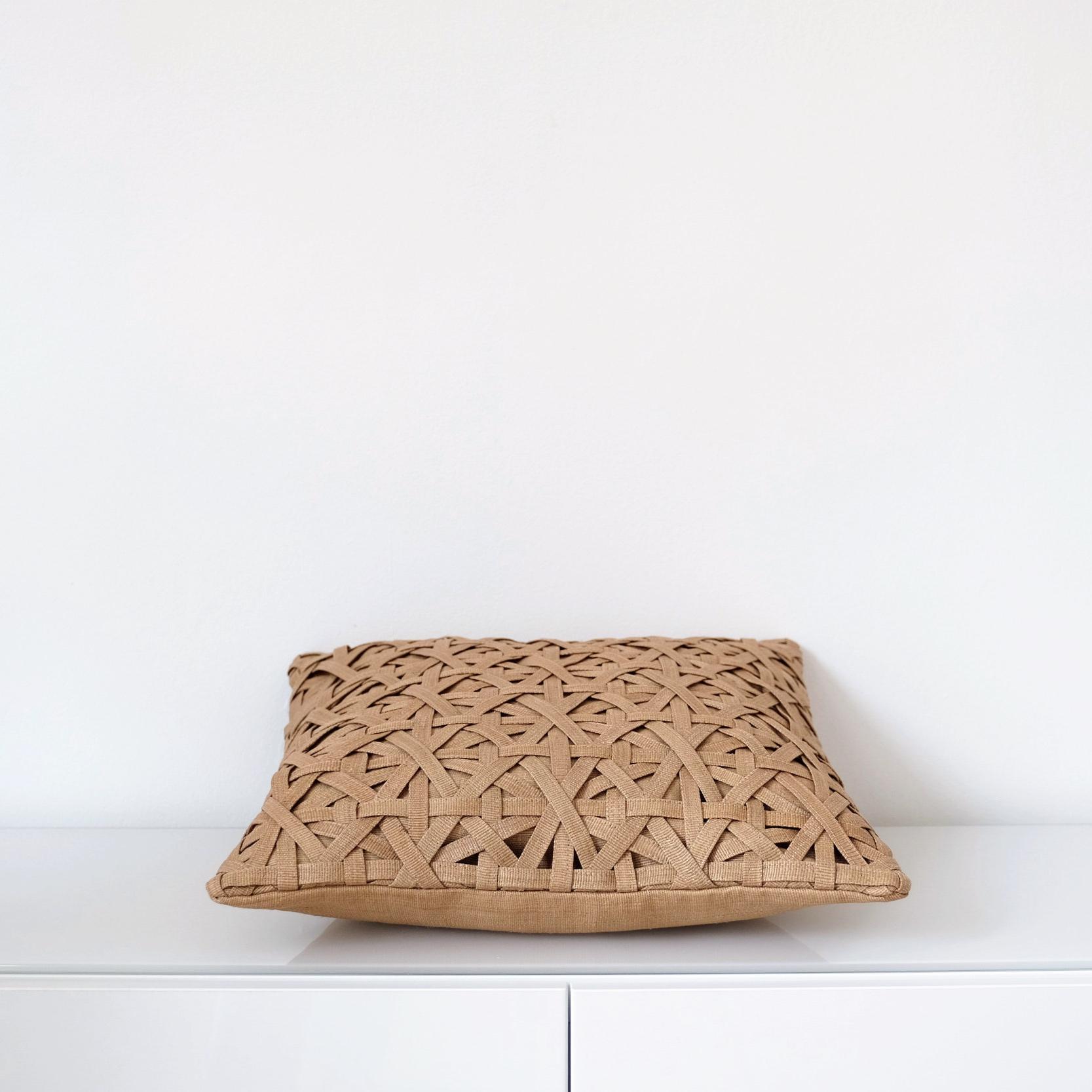 Philippine Handcrafted T'nalak Diamond Small Weave Cushion Cover in Camel For Sale