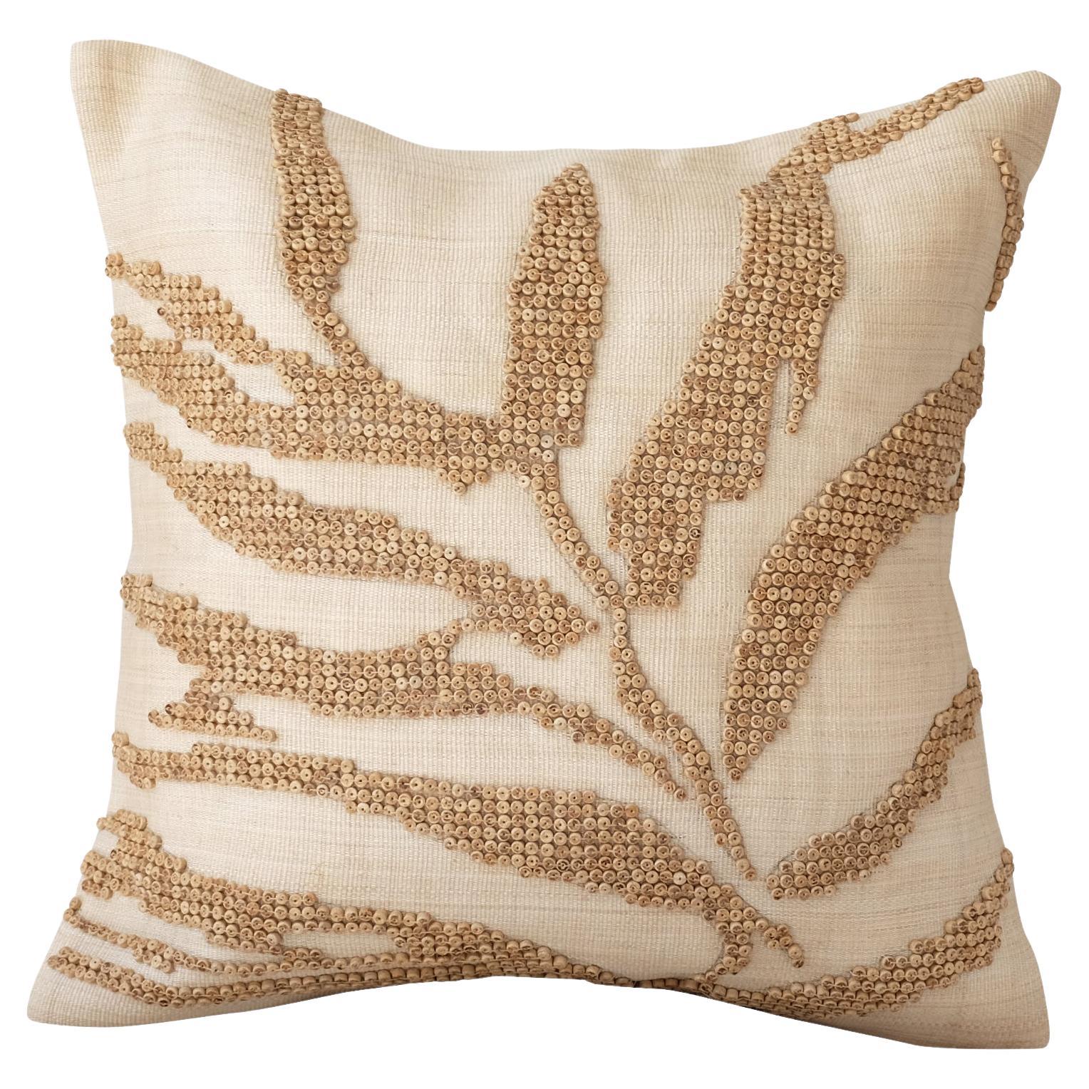 Handcrafted T'nalak Leaves Beaded Cushion Cover 45x45cm