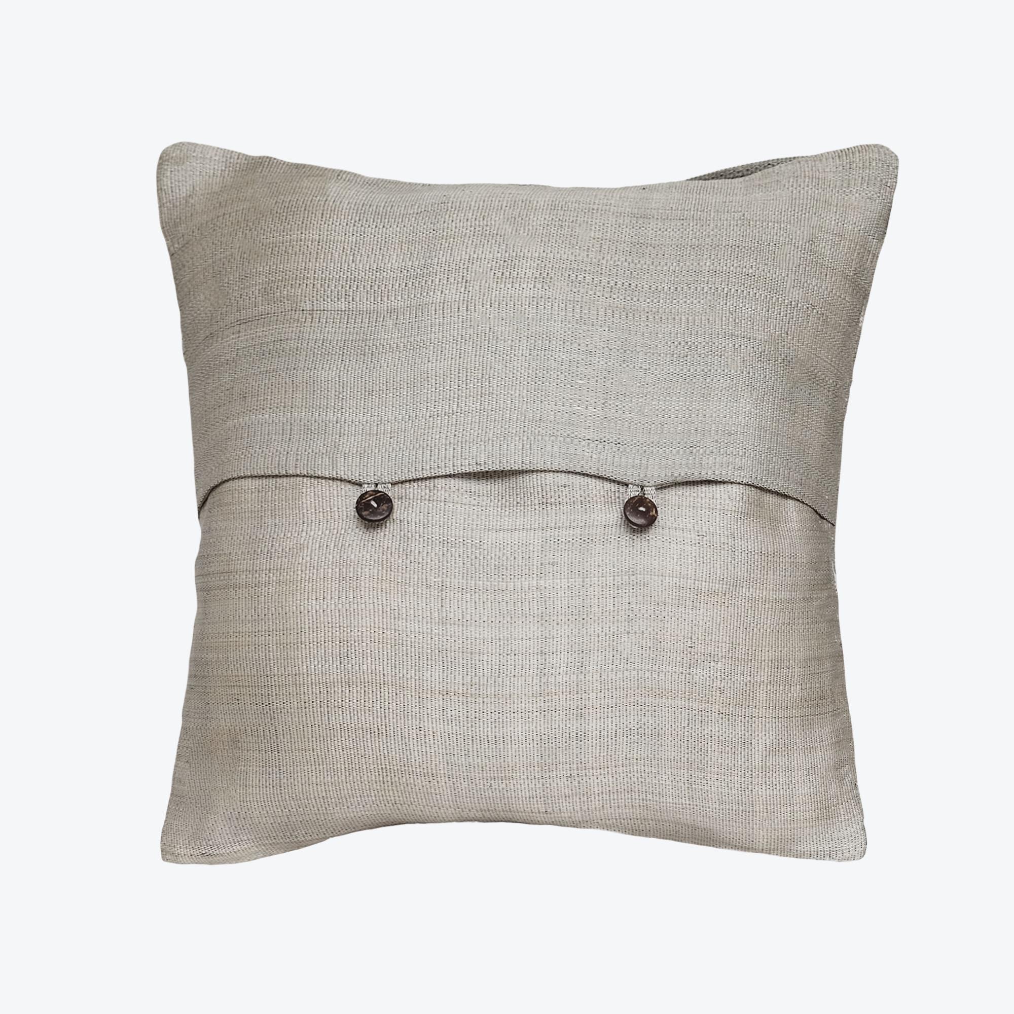 Philippine Handcrafted T'nalak Solihiya Weave Cushion Cover in Grey For Sale