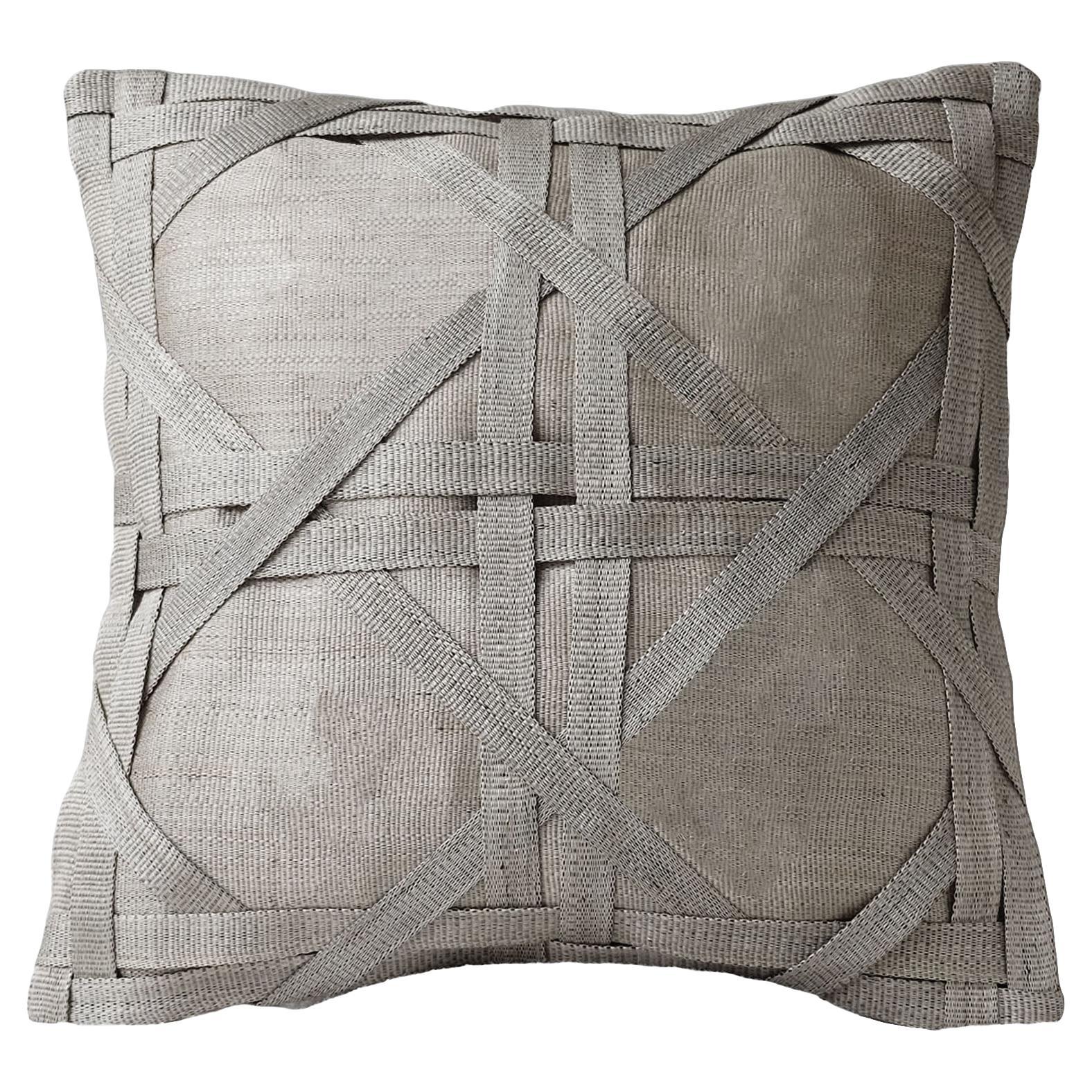 Handcrafted T'nalak Solihiya Weave Cushion Cover in Grey