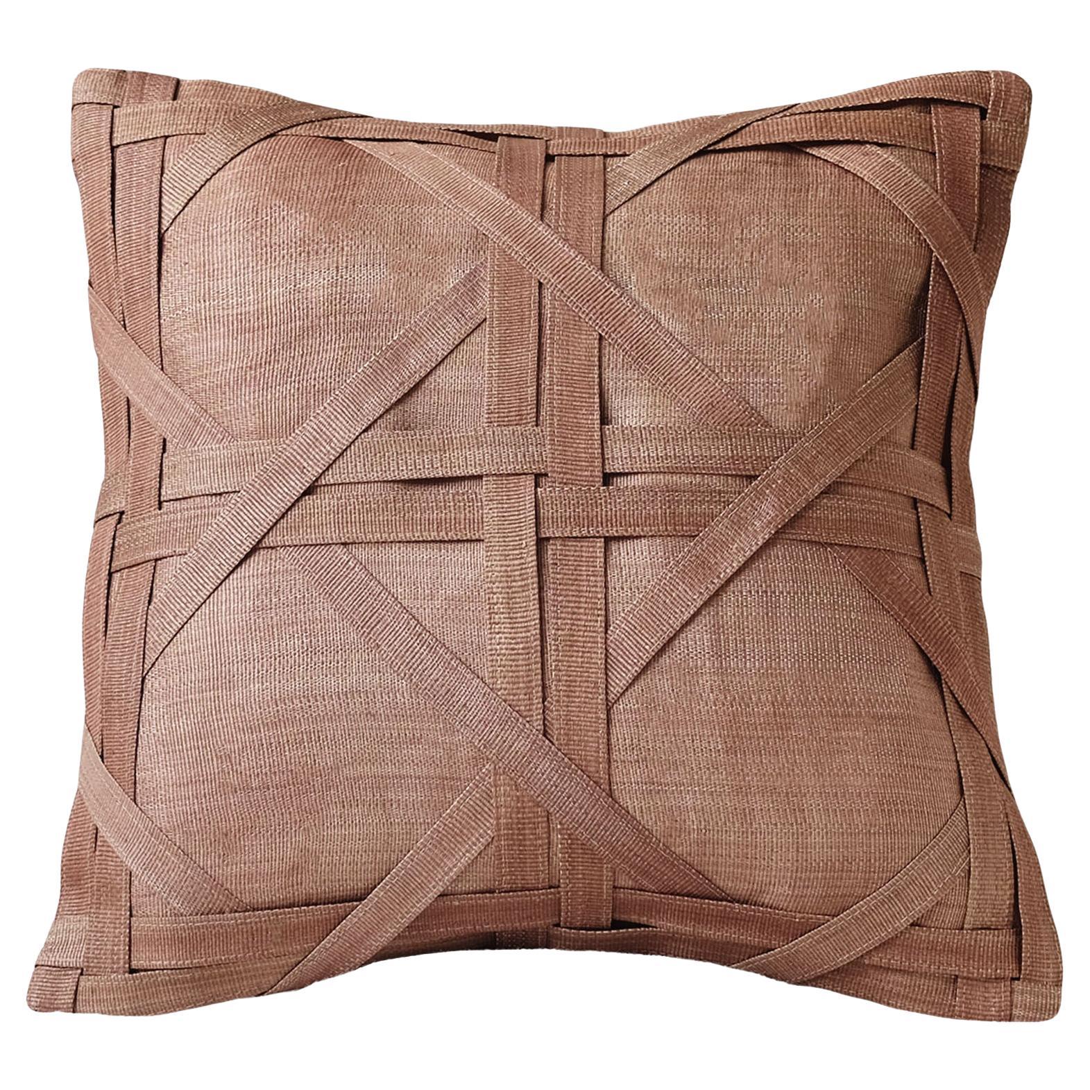 Handcrafted T'nalak Solihiya Weave Cushion Cover in Rust For Sale