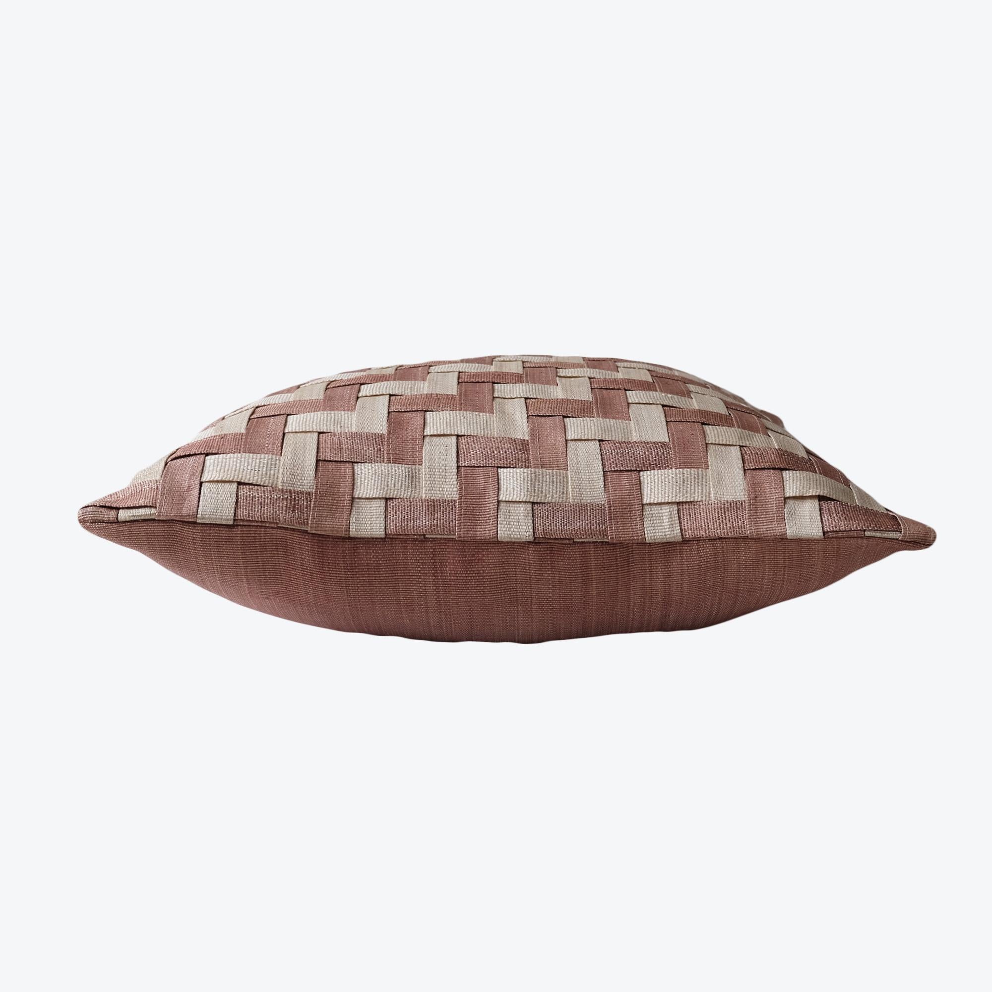 International Style Handcrafted T'nalak Z Panel Weave Cushion Cover in Light Sand and Rust For Sale