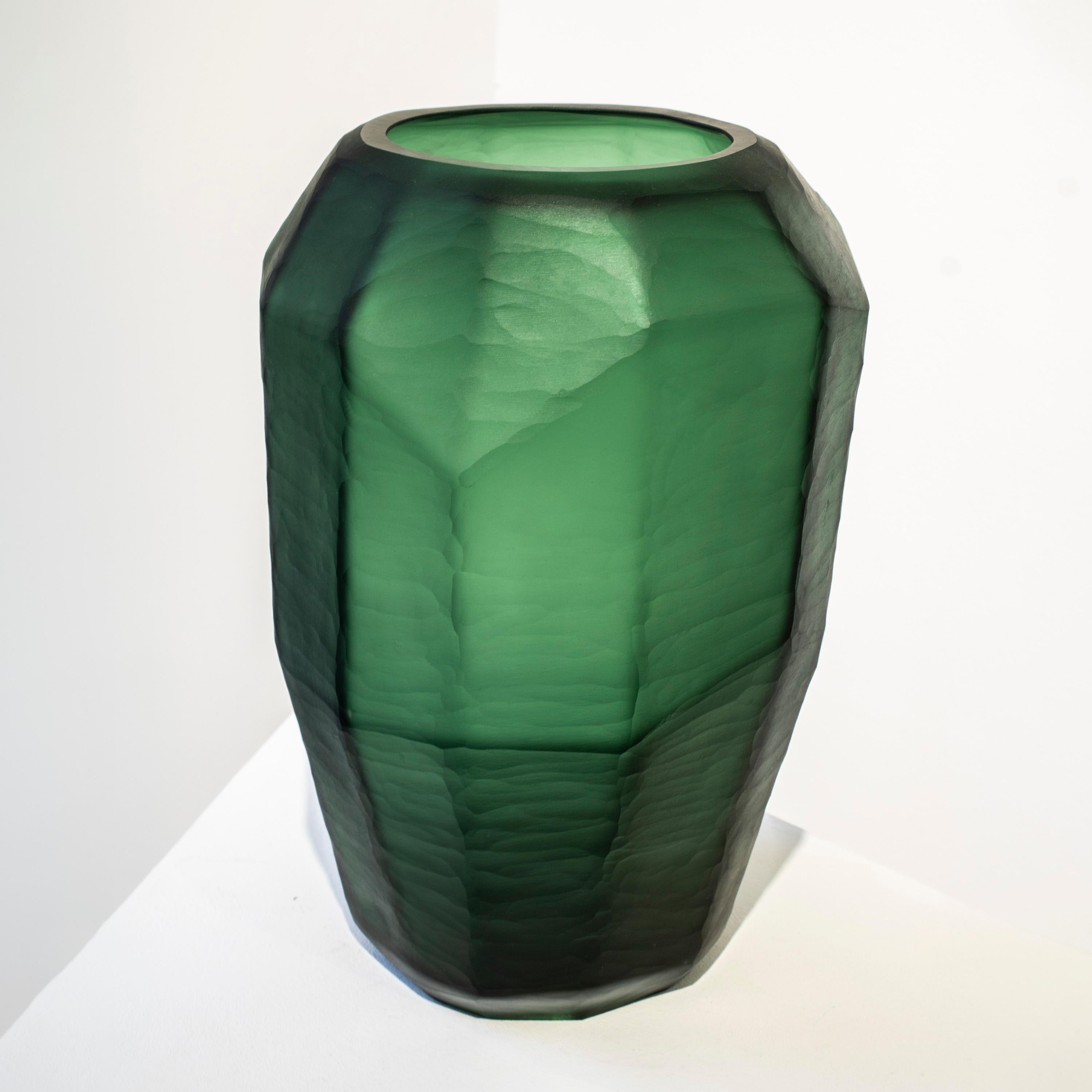 Italian Handcrafted Translucid Green Color Glass Vase, Italy, 2024 For Sale