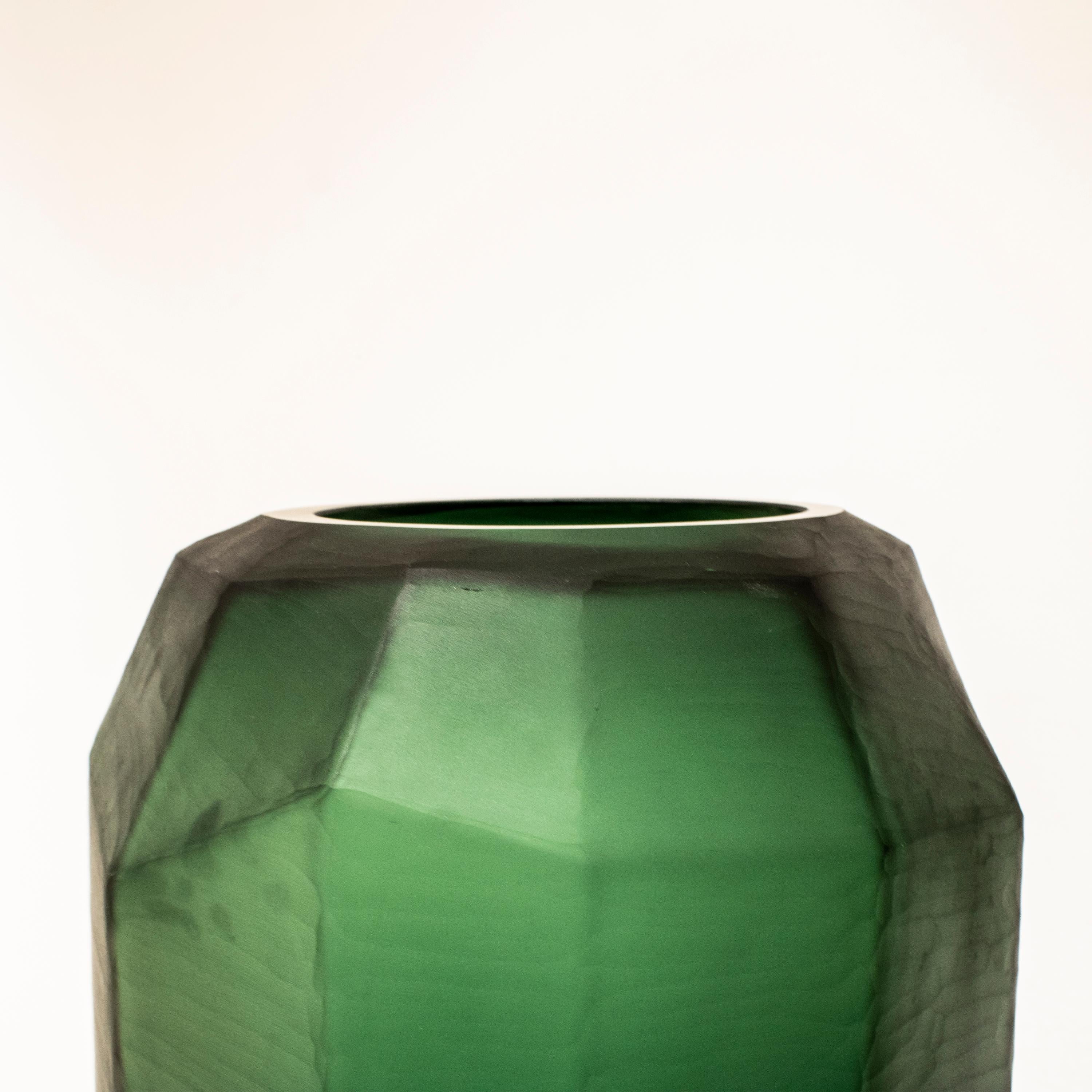 Contemporary Handcrafted Translucid Green Color Glass Vase, Italy, 2024 For Sale