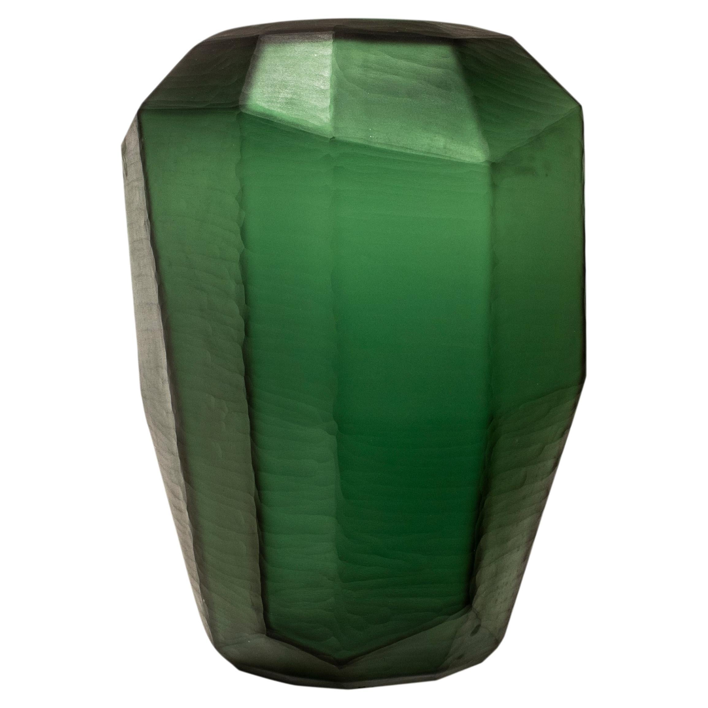 Handcrafted Translucid Green Color Glass Vase, Italy, 2024 For Sale