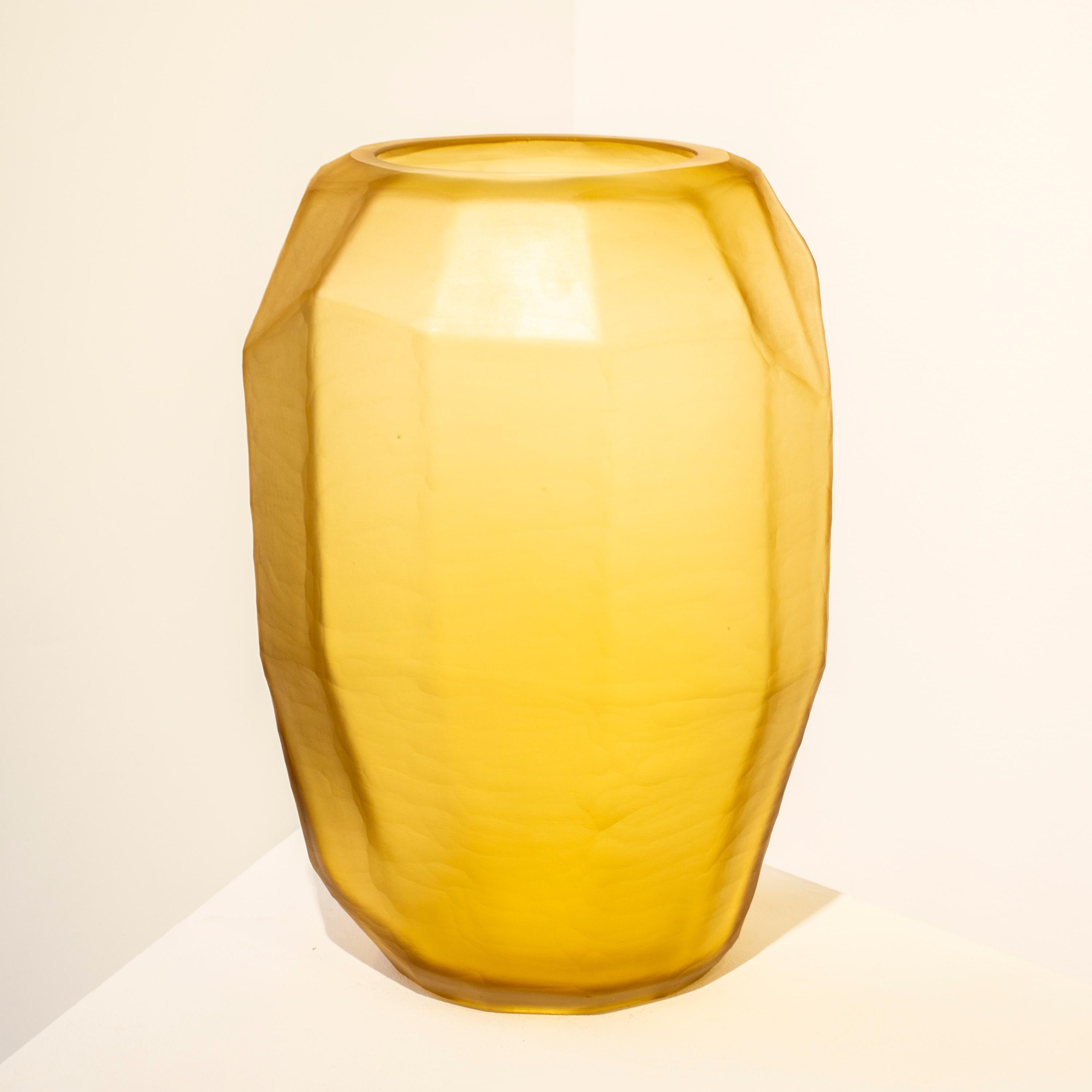 Italian Handcrafted Translucid Yellow Color Glass Vase, Italy, 2024