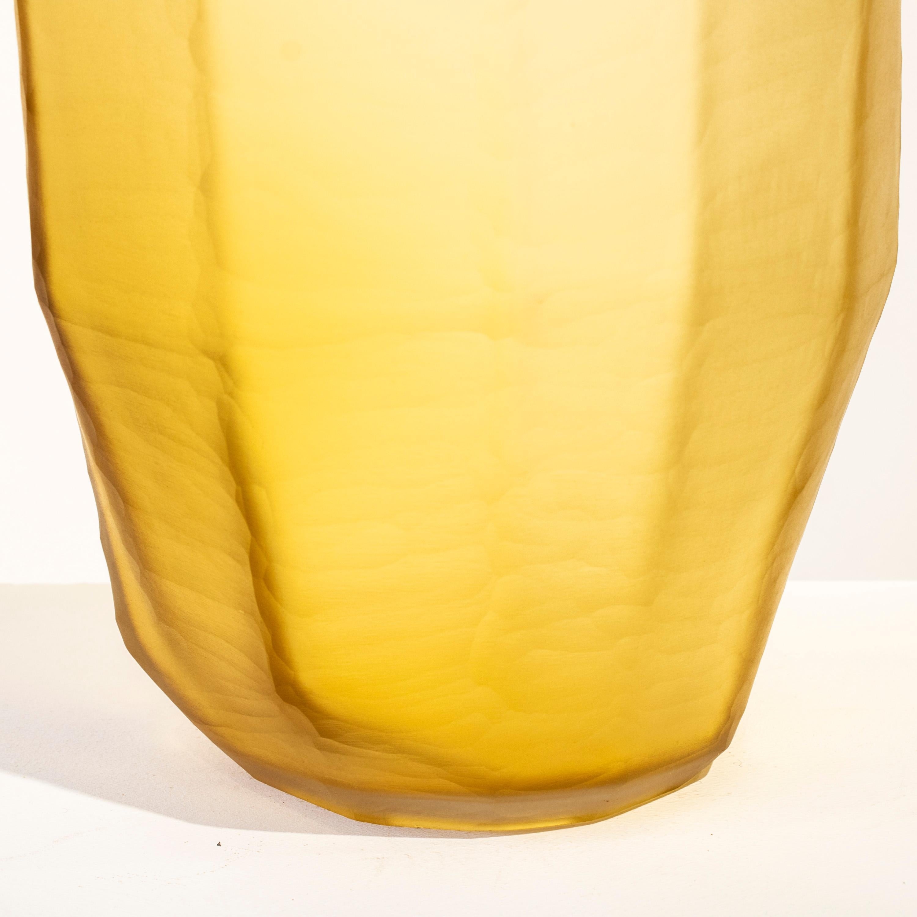 Contemporary Handcrafted Translucid Yellow Color Glass Vase, Italy, 2024 For Sale