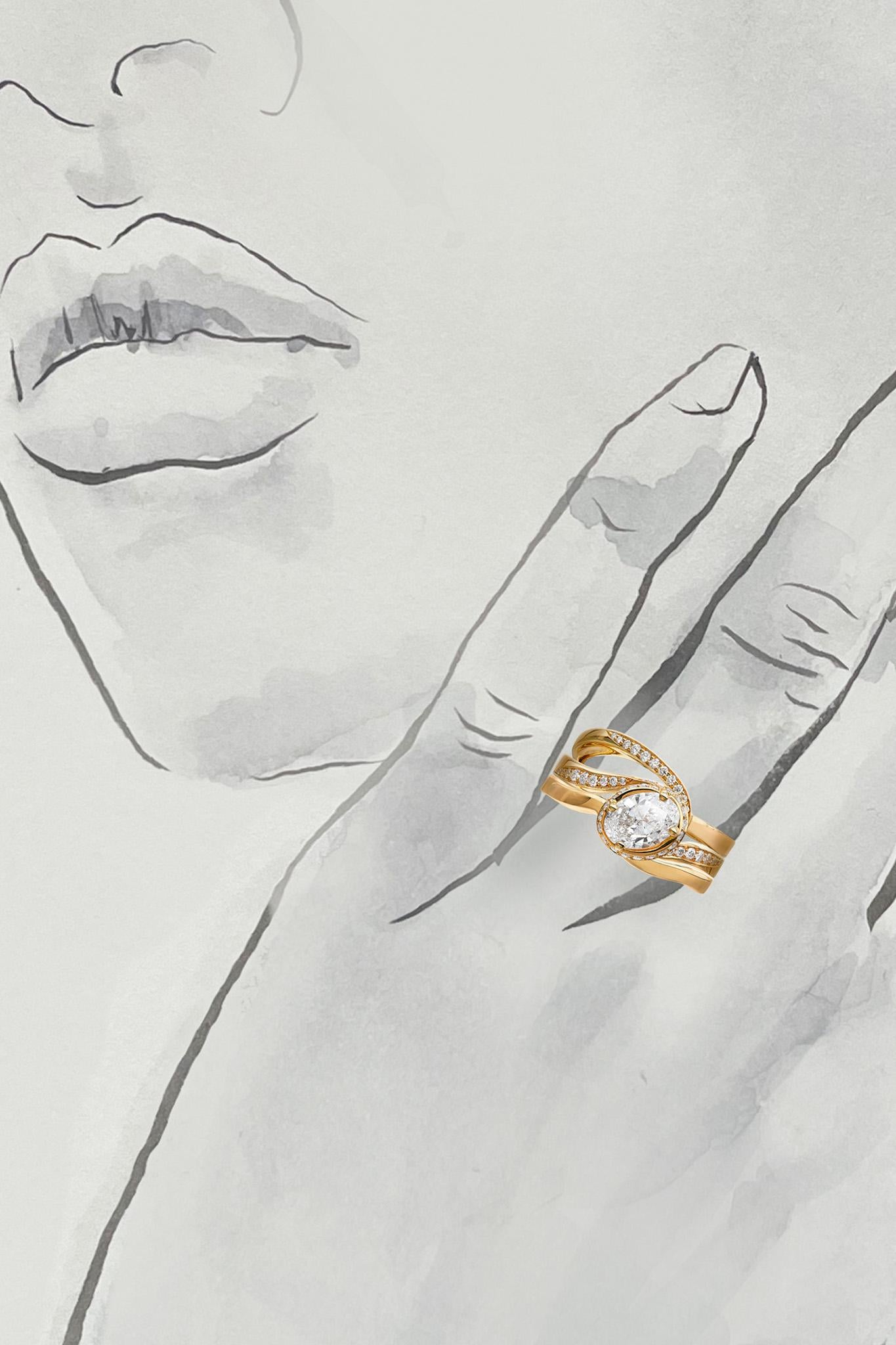 Im Angebot: 18K Gelbgold Verlobungs-, Hochzeits- und Ewigkeitsring Trio - zusammen stapeln () 7