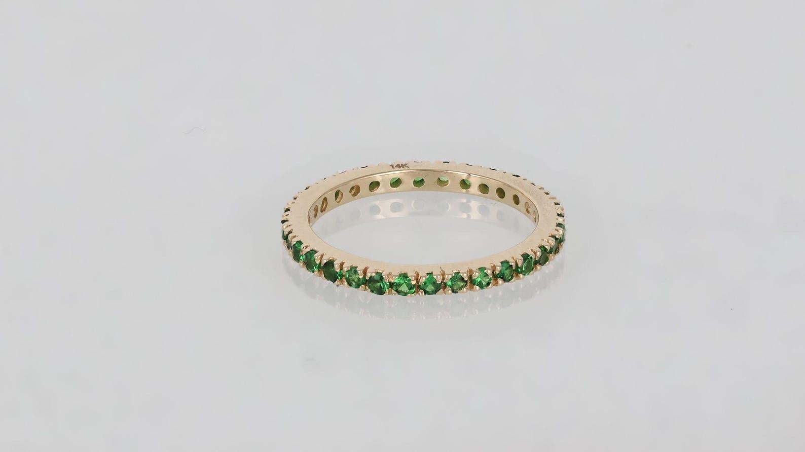 Anillo Artesanal Tsavorita Oro 14k Piedra Preciosa Anillo de Compromiso Eternidad Verde . en venta 1