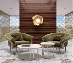 Hand Tailored Armchair In Darkened Oak & Blue Velvet.