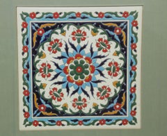 Handcrafted Turkish Iznik Style Ceramic Tile Framed 1950