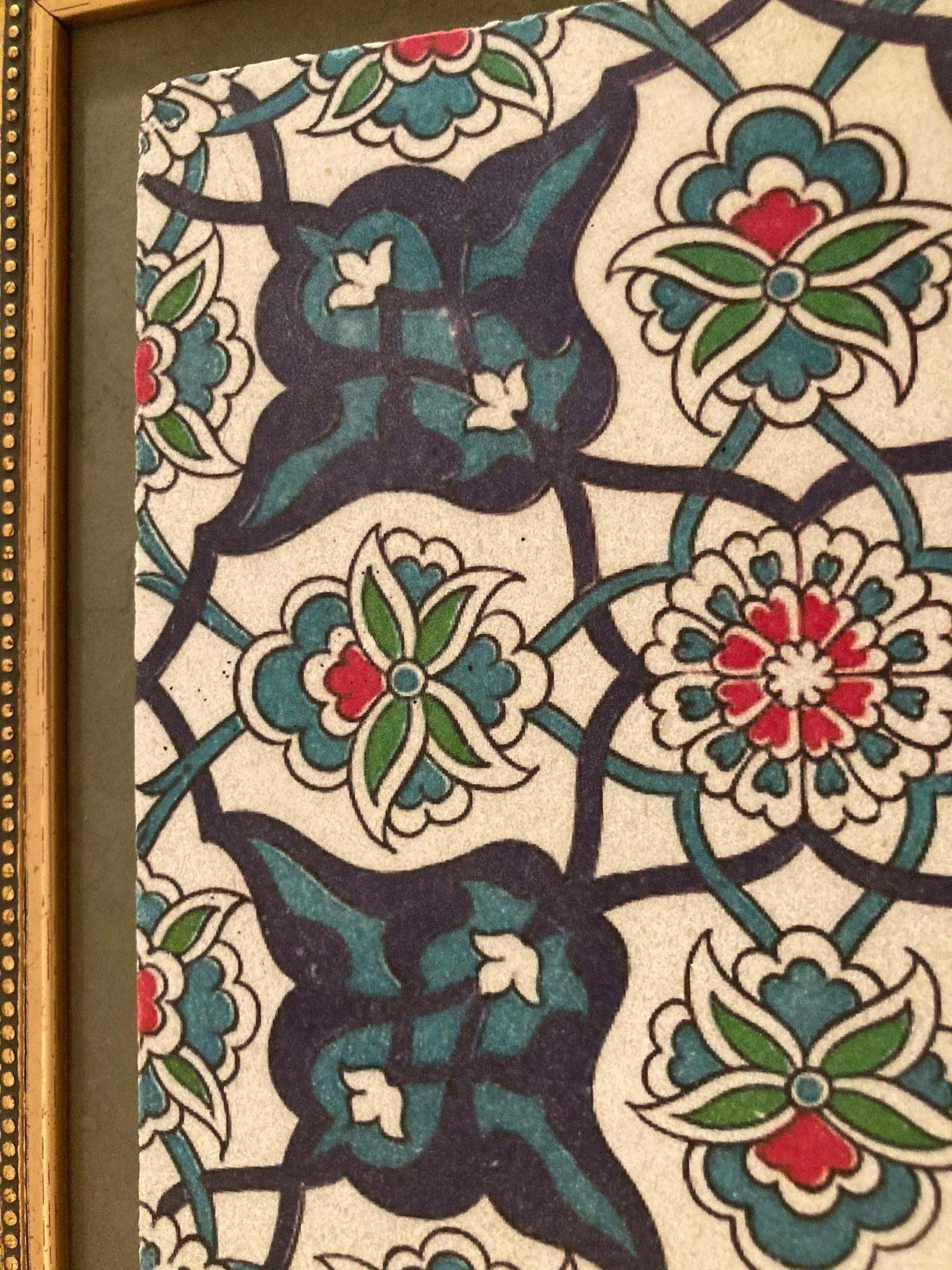 Handcrafted Turkish Iznik Style Pottery Tile Framed 1