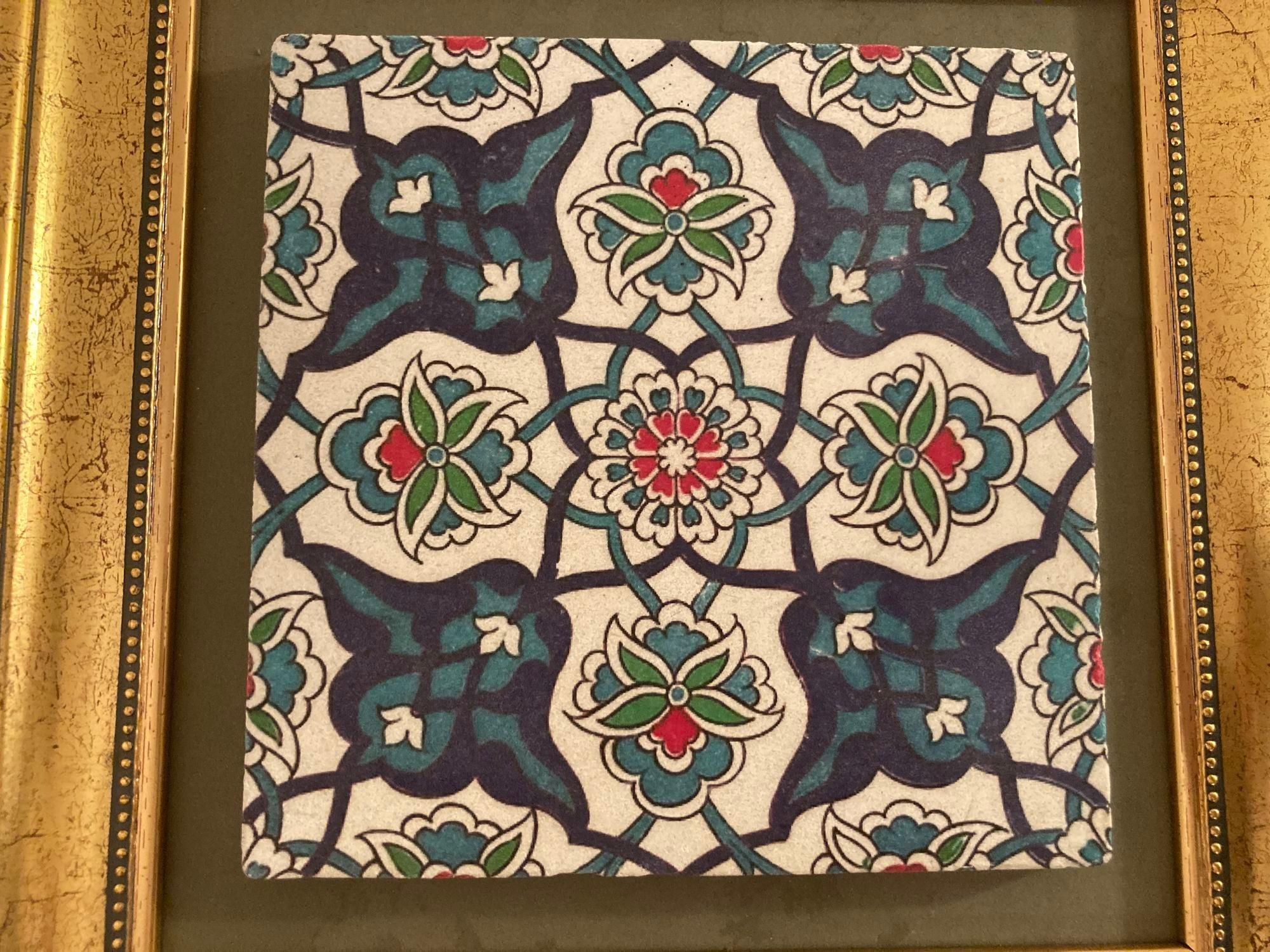 20th Century Handcrafted Turkish Iznik Style Pottery Tile Framed