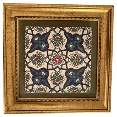 Retro Handcrafted Turkish Iznik Style Pottery Tile Framed