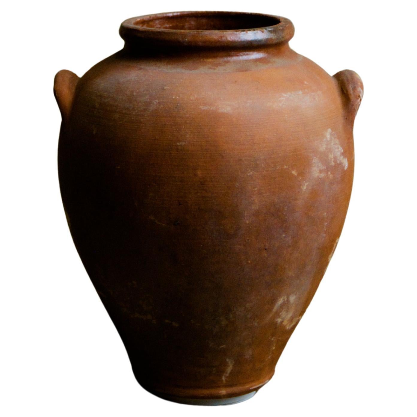Vaso di terracotta turco fatto a mano, vaso d'argilla vintage, 20° secolo