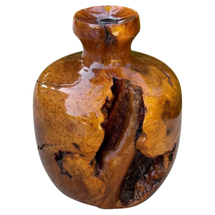 Vaso in legno di radica tornito lavorato a mano, 20° secolo