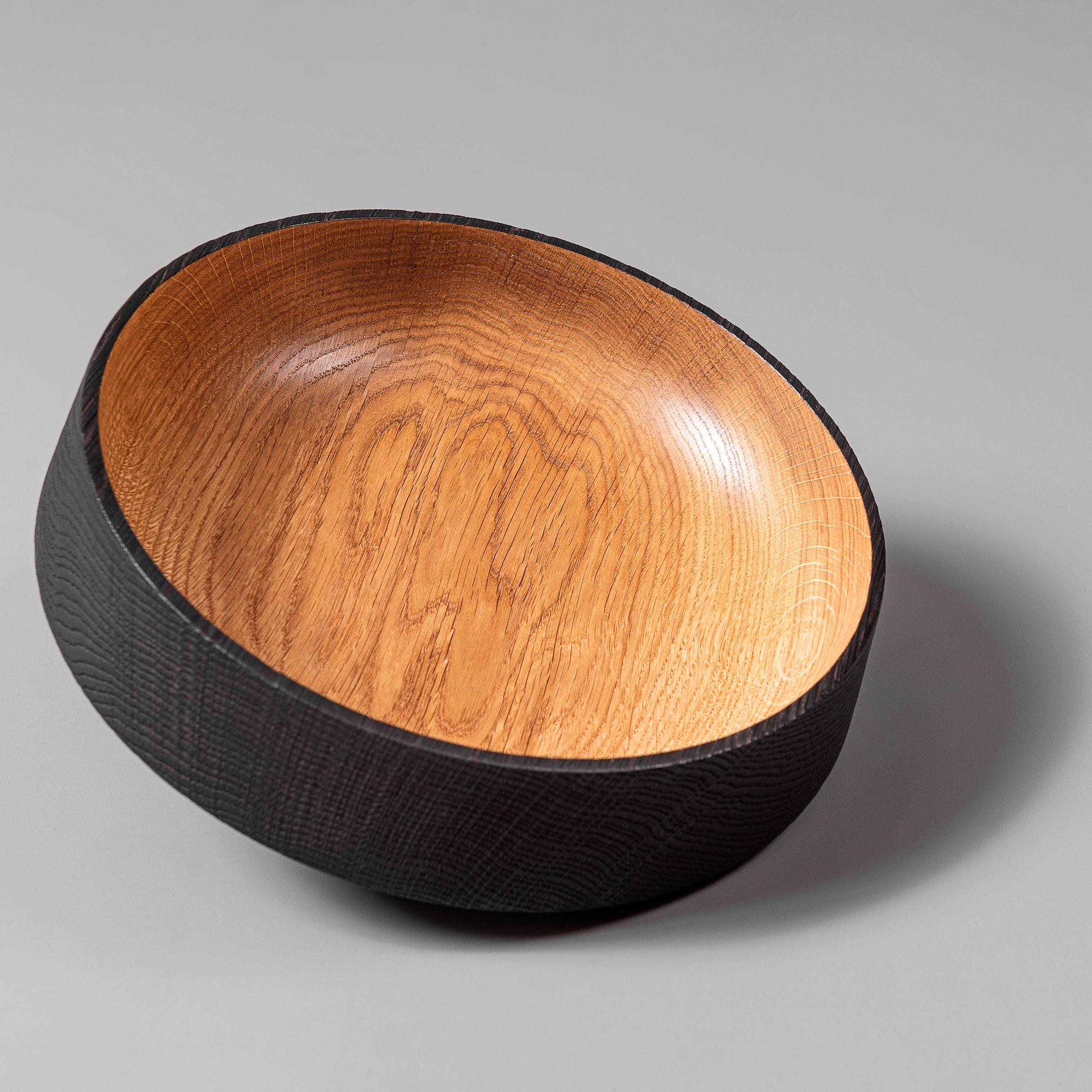 Modern Handcrafted & Turned Oak Japanese Yakisugi Bowl For Sale