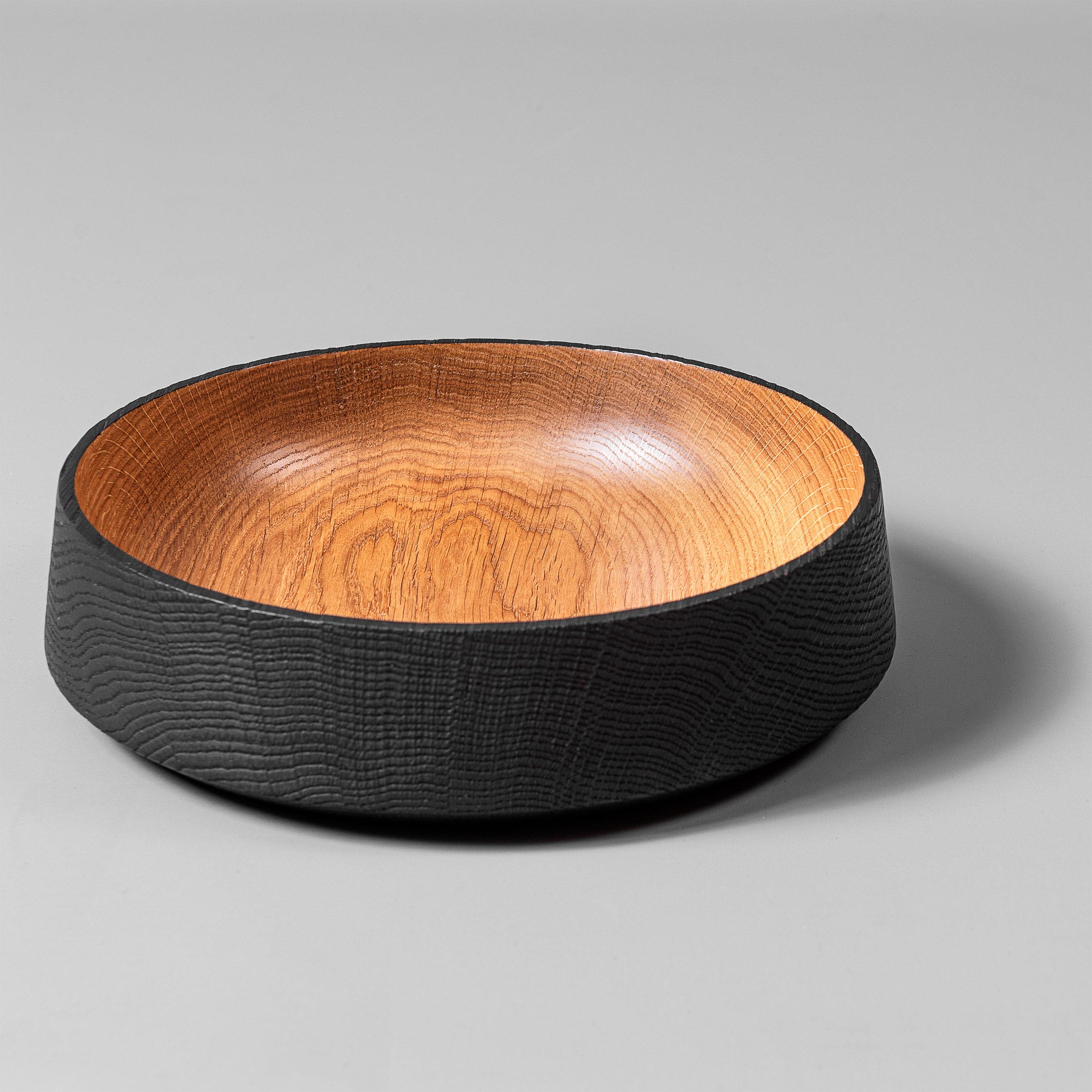 Hand-Crafted Handcrafted & Turned Oak Japanese Yakisugi Bowl For Sale
