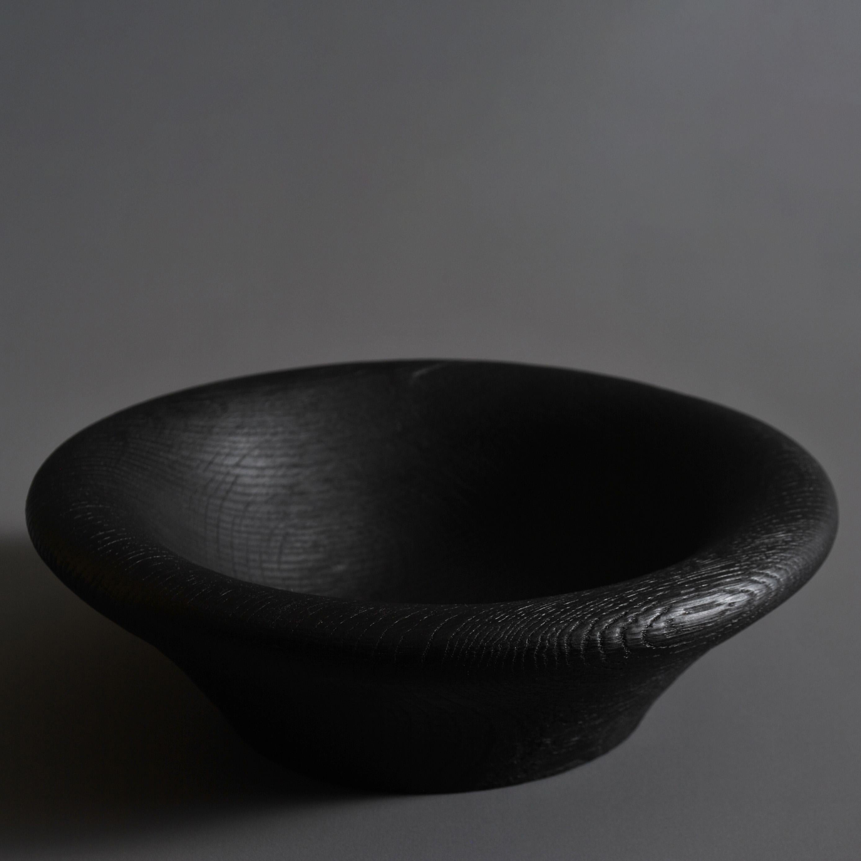 Modern Handcrafted Turned Oak Japanese Yakisugi Bowl For Sale