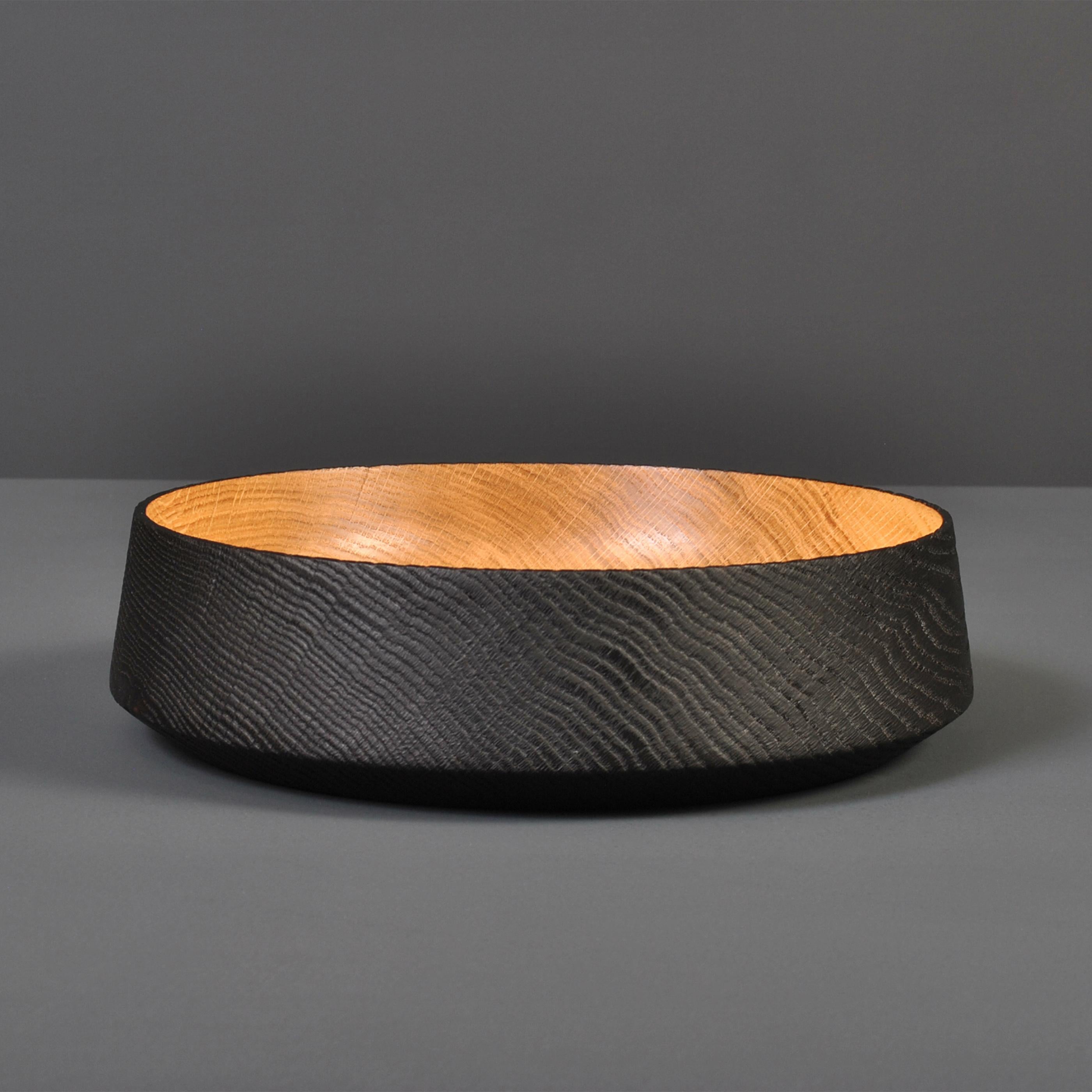 Hand-Crafted Handcrafted Turned Oak Yakisugi Bowl For Sale