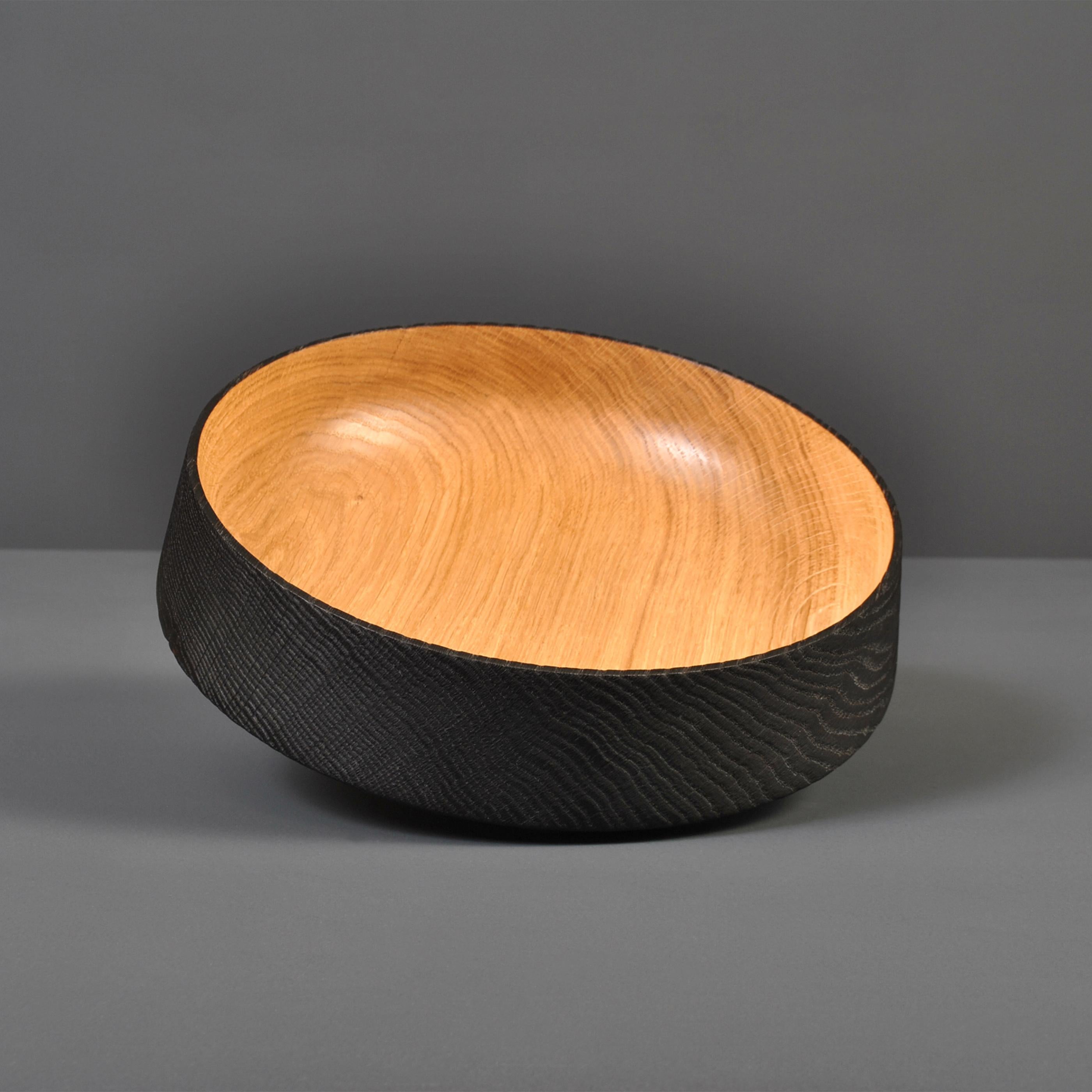 Handcrafted Turned Oak Yakisugi Bowl In New Condition For Sale In London, GB