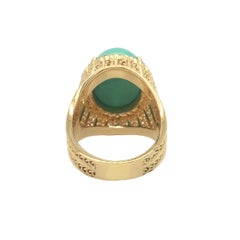 Handcrafted Turquoise and Diamond Rope Texture 18K Yellow Gold Ring