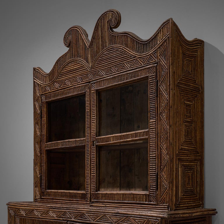 Mid-Century Modern Handcrafted Twig Parquetry Cabinet For Sale