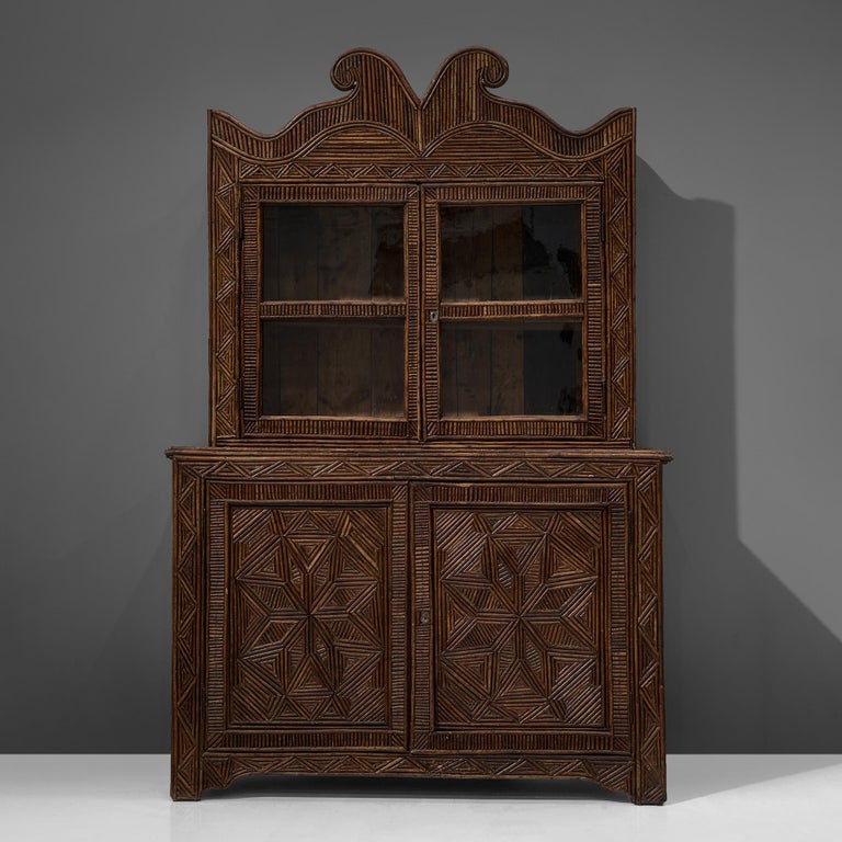 European Handcrafted Twig Parquetry Cabinet For Sale