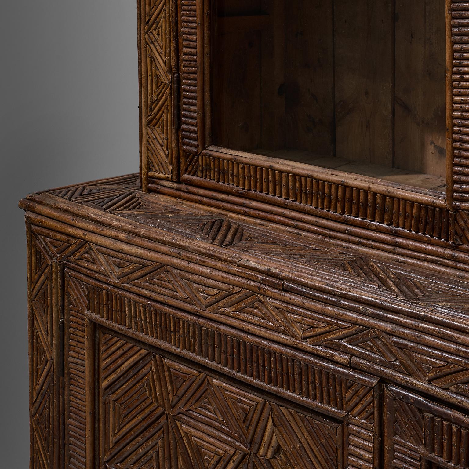 Mid-Century Modern Handcrafted Twig Parquetry Cabinet