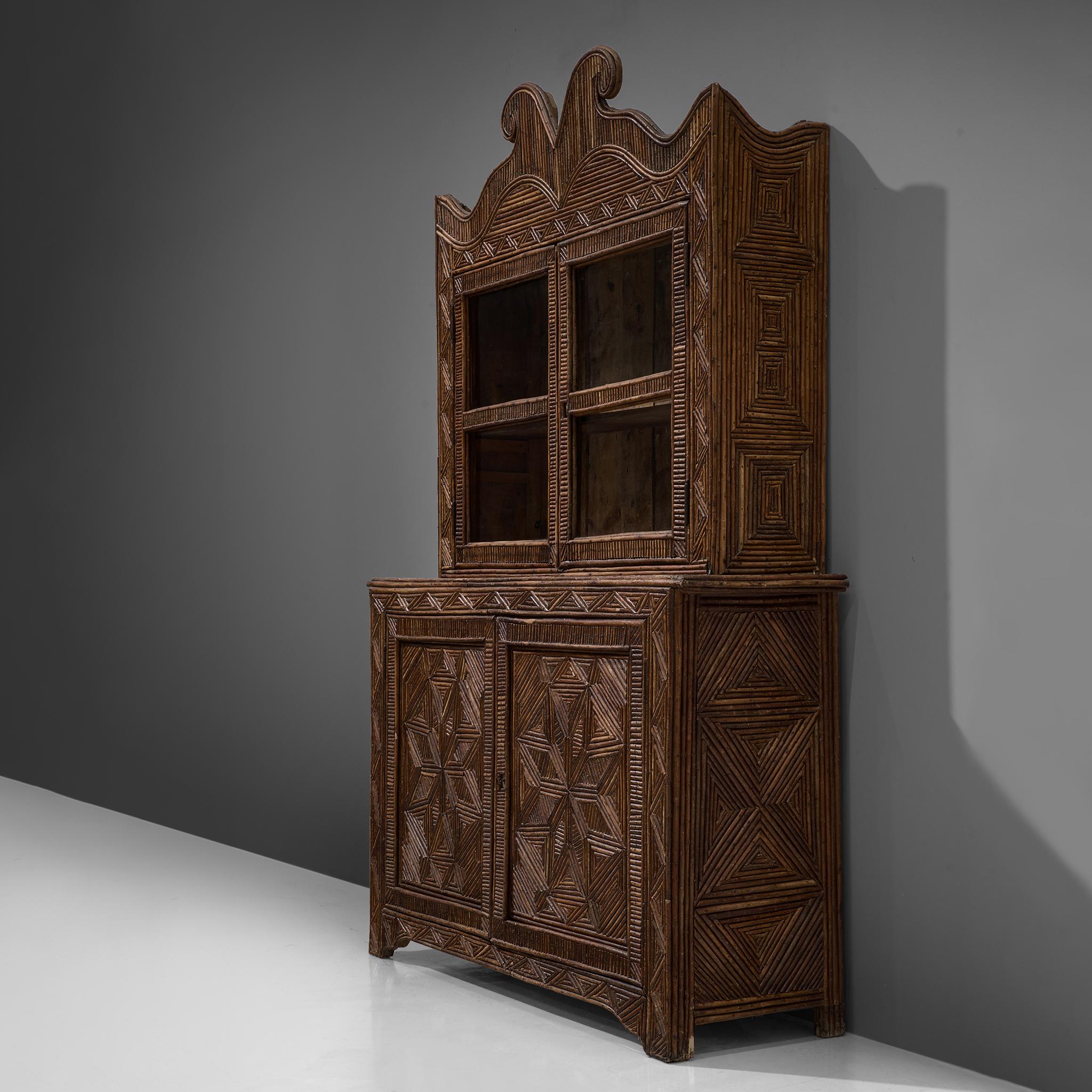 European Handcrafted Twig Parquetry Cabinet