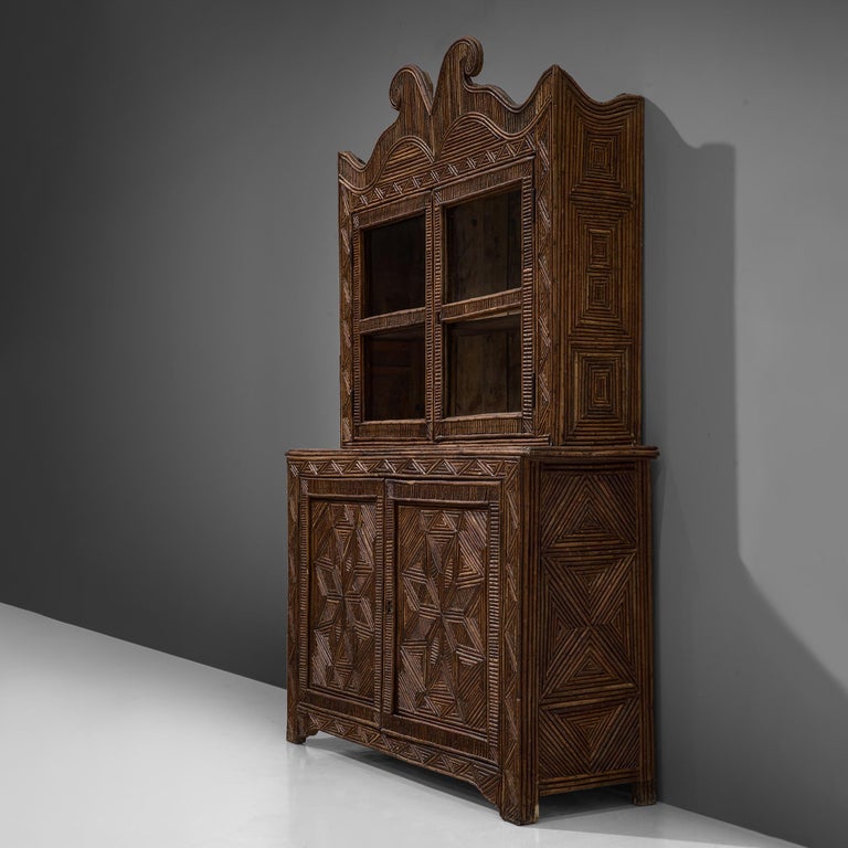 Mid-20th Century Handcrafted Twig Parquetry Cabinet For Sale