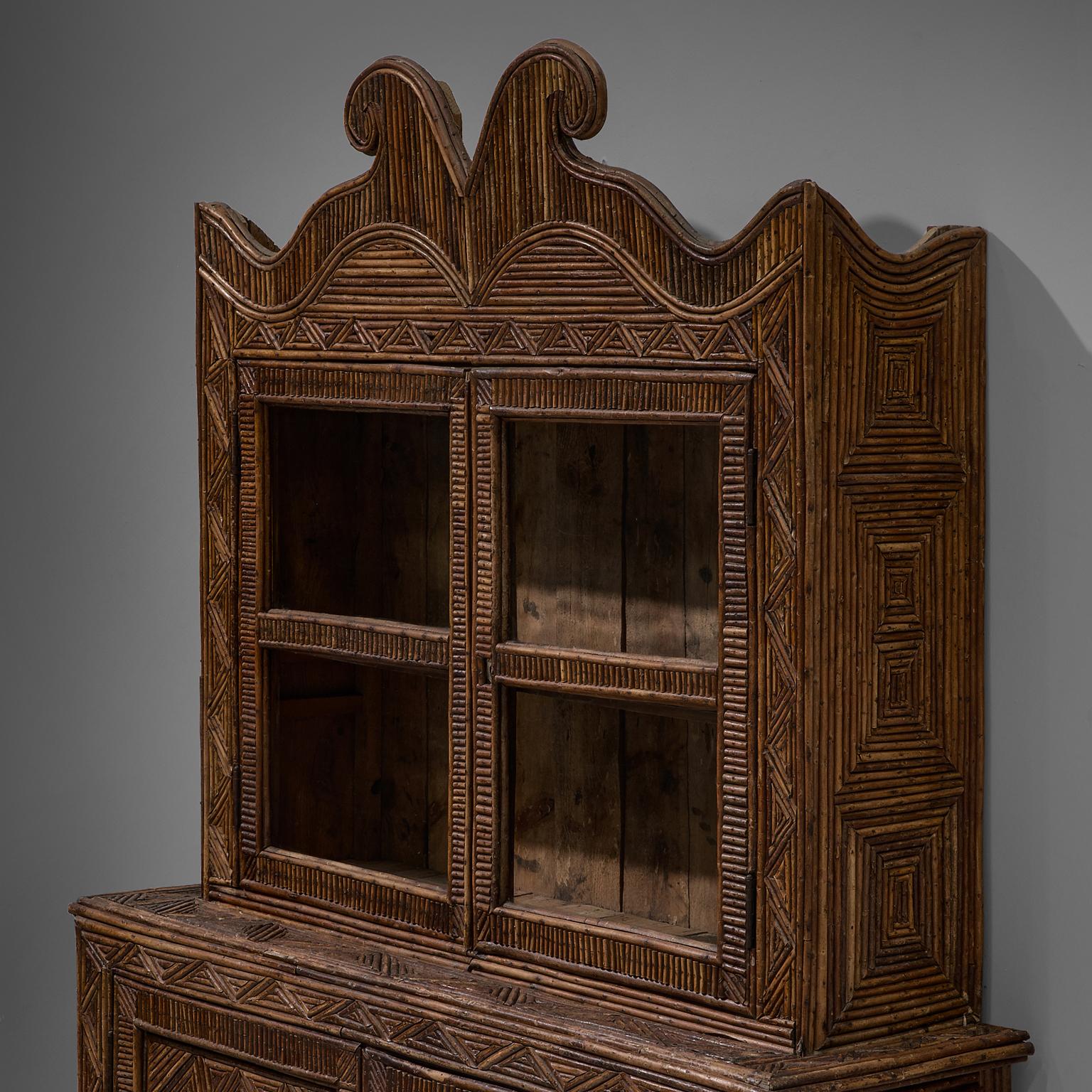 Mid-20th Century Handcrafted Twig Parquetry Cabinet
