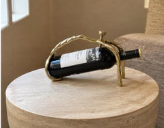 Handcrafted Twisted Brass Wine Cradle, Sculptural Brutalist Design