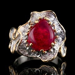 Handcrafted Two Tone Ruby Ring on Sterling Silver with Gold Accents