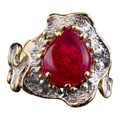 Handcrafted Two Tone Ruby Ring on Sterling Silver with Gold Accents