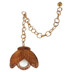 Handcrafted Uchiwa Flower Pendant Light in Woven Wicker, Spain 1960