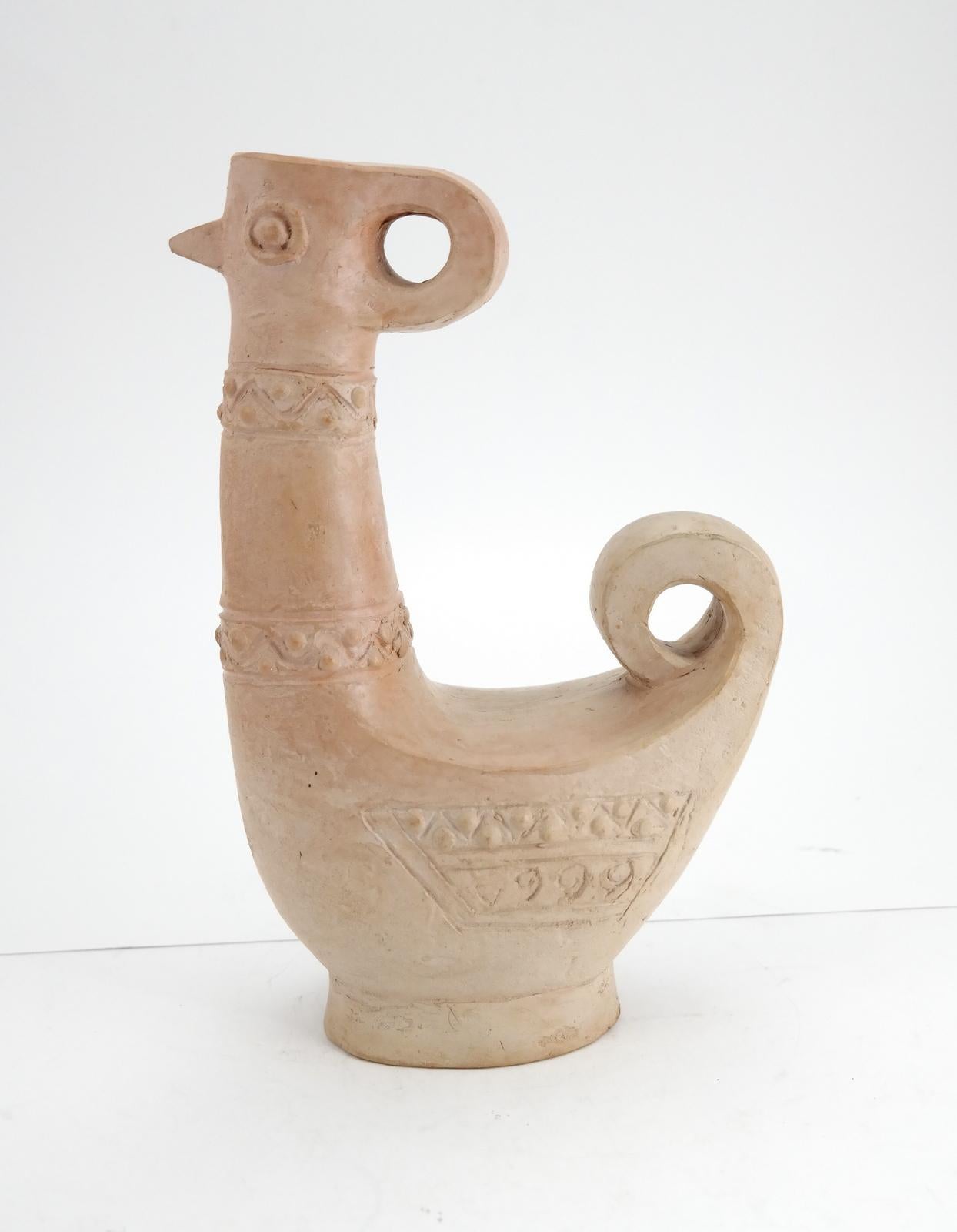 Arts and Crafts Handcrafted Unglazed Ceramic Bird Shaped Vase, 1960s