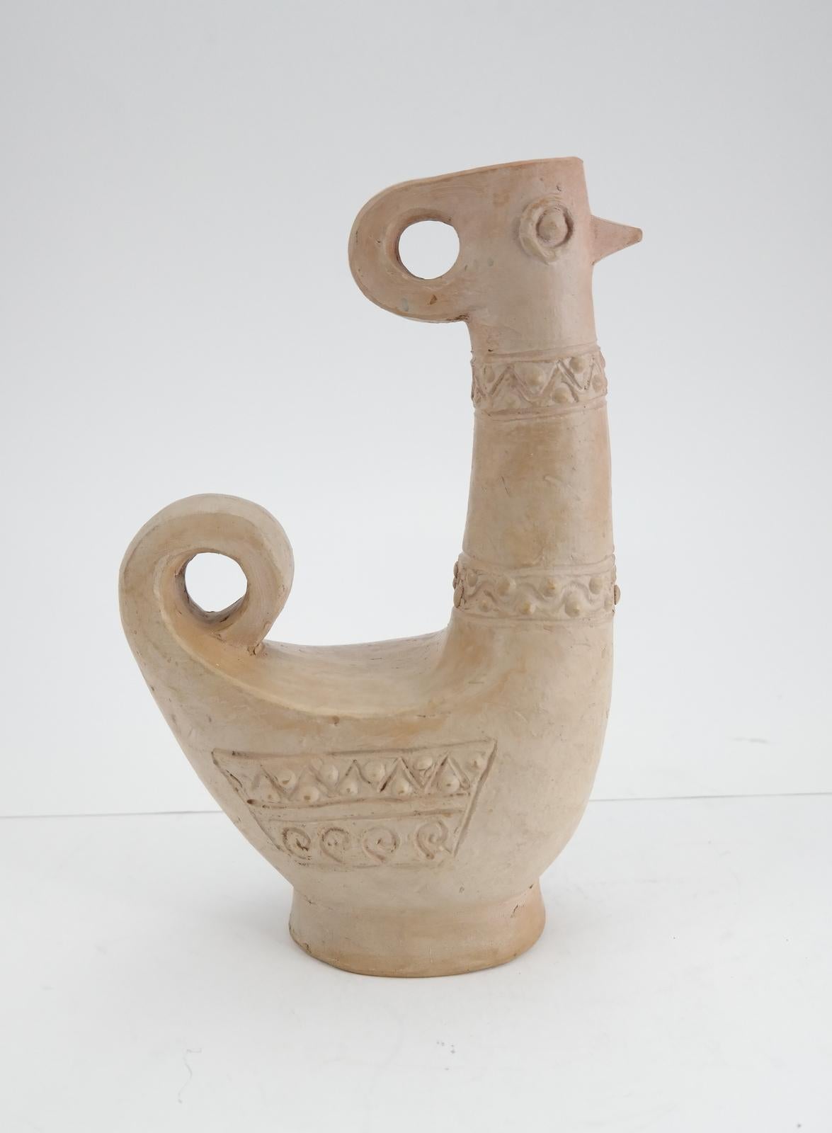 Handcrafted Unglazed Ceramic Bird Shaped Vase, 1960s In Good Condition In Budapest, HU