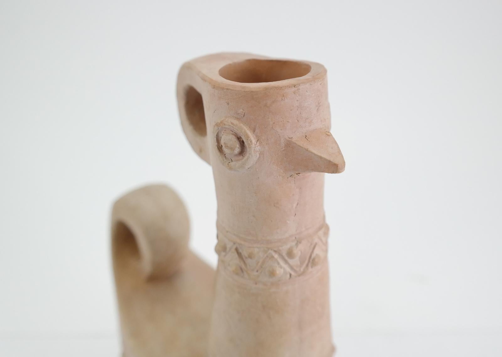 Handcrafted Unglazed Ceramic Bird Shaped Vase, 1960s 1