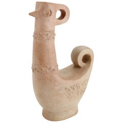 Handcrafted Unglazed Ceramic Bird Shaped Vase, 1960s
