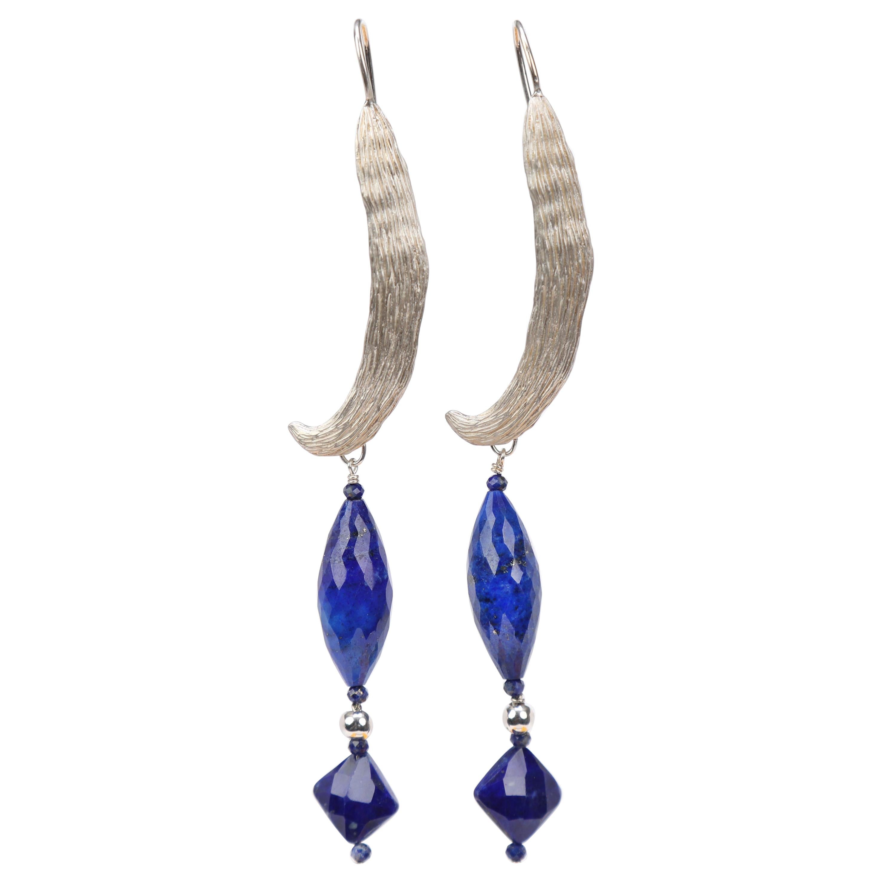 Lapis Lazuli and Silver Dangle Ear Wire For Sale