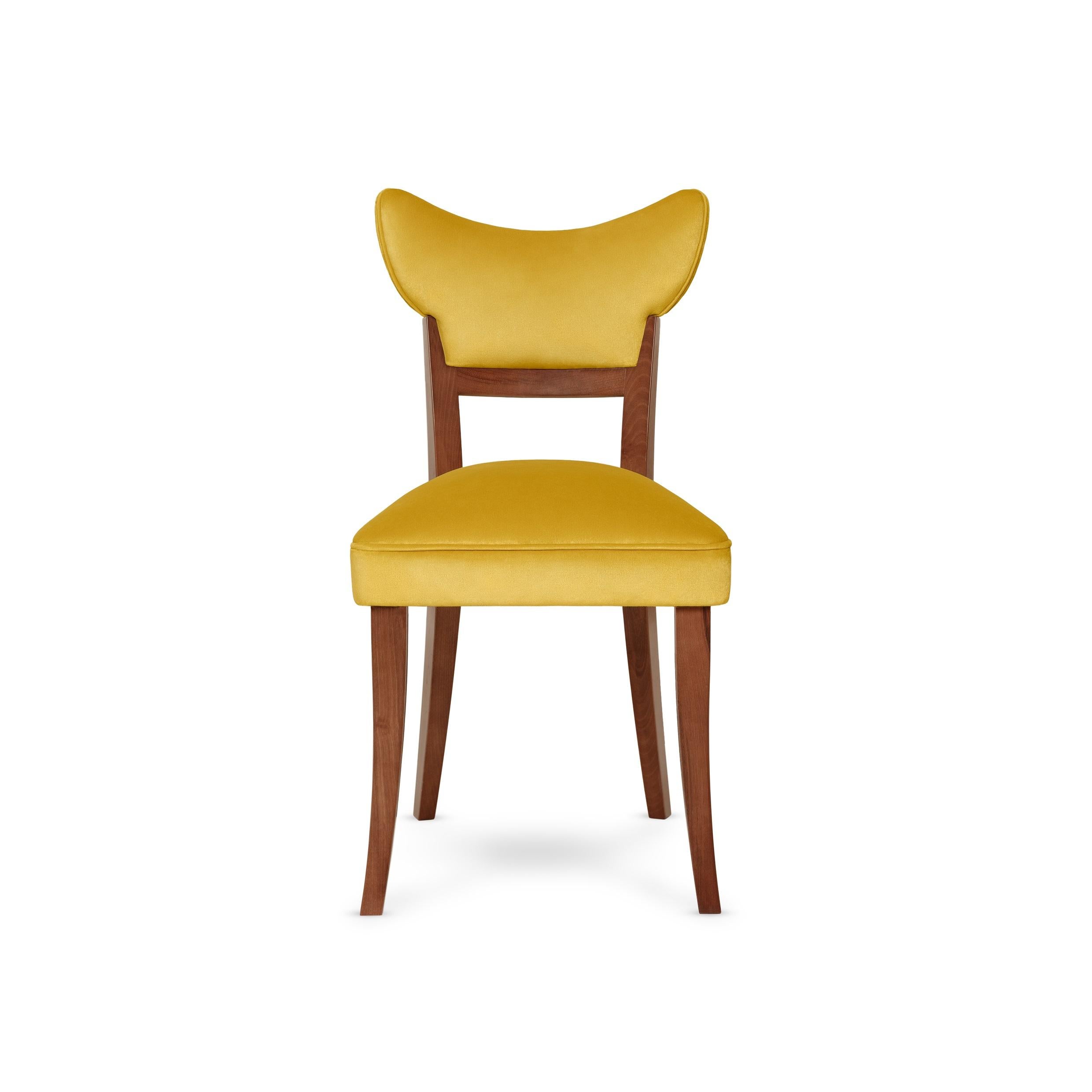 Portuguese Handcrafted Velvet Dining Chair in Retro Silhouette For Sale