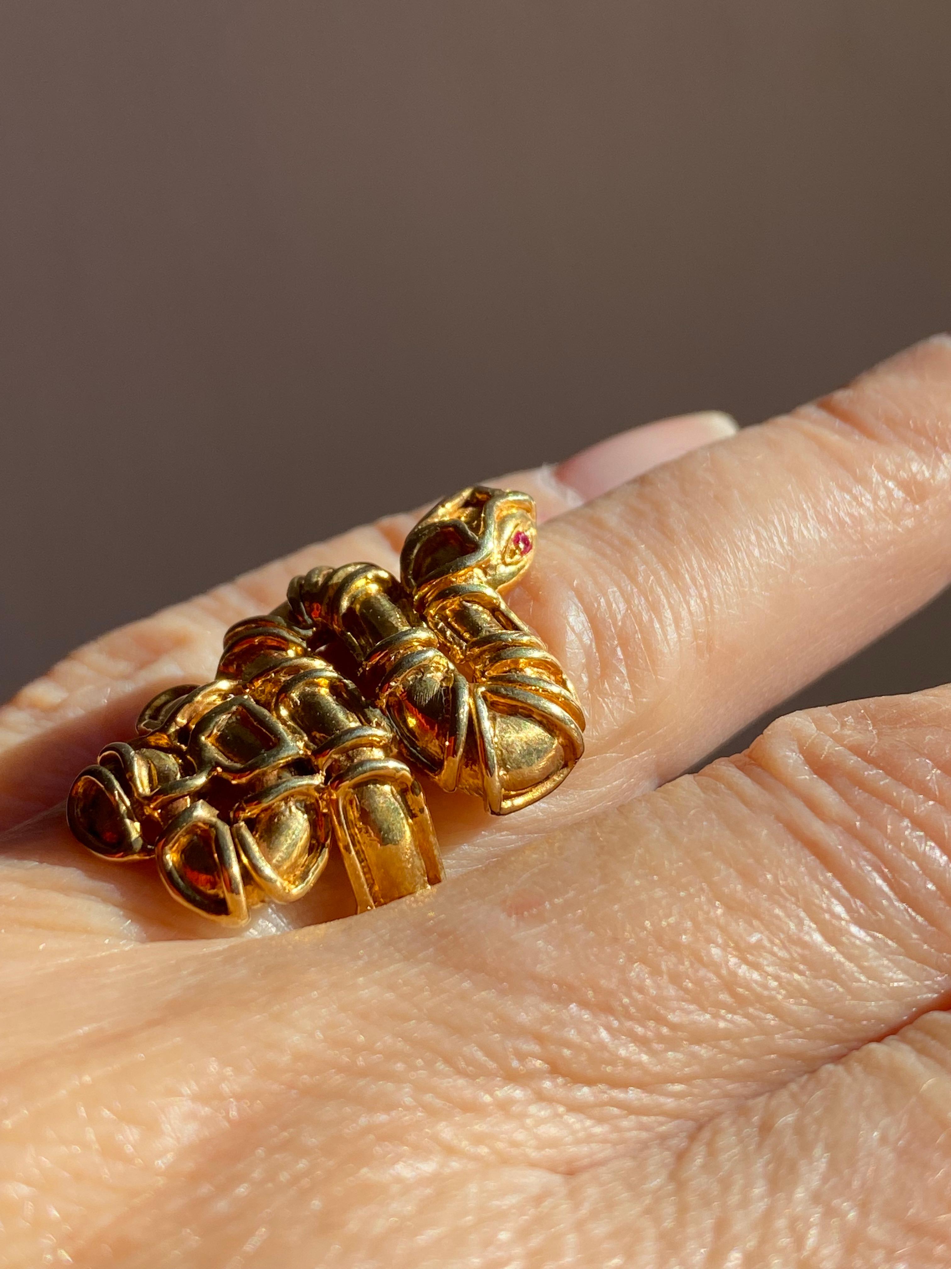 Handcrafted Vermeil Gold Plated 24K Gold Ruby Eyes Snake Ring Rossella Ugolini For Sale 7