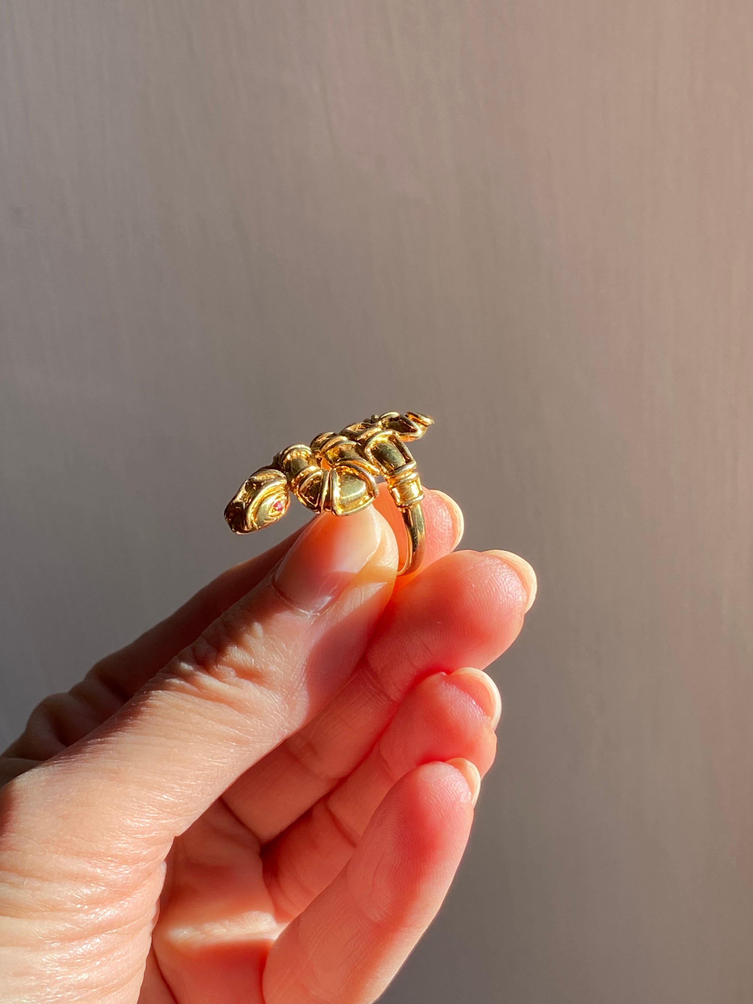 Handcrafted Vermeil Gold Plated 24K Gold Ruby Eyes Snake Ring Rossella Ugolini For Sale 8