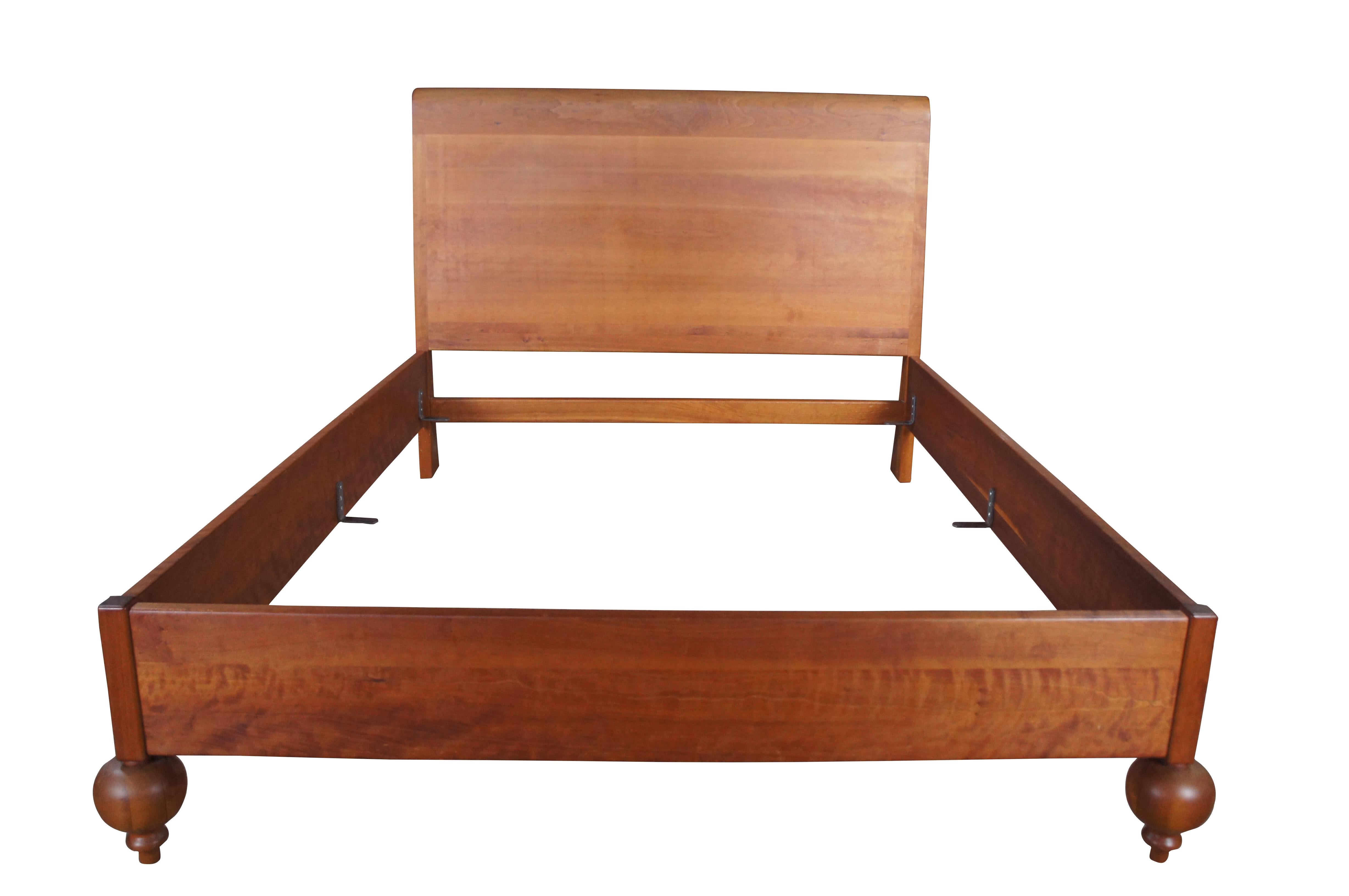 Vintage Vermont Workshop queen size bed frame.  Made of cherry featuring Biedermeier styling with Sleigh style headboard and large turned ball accents.

Dimensions:
63.5