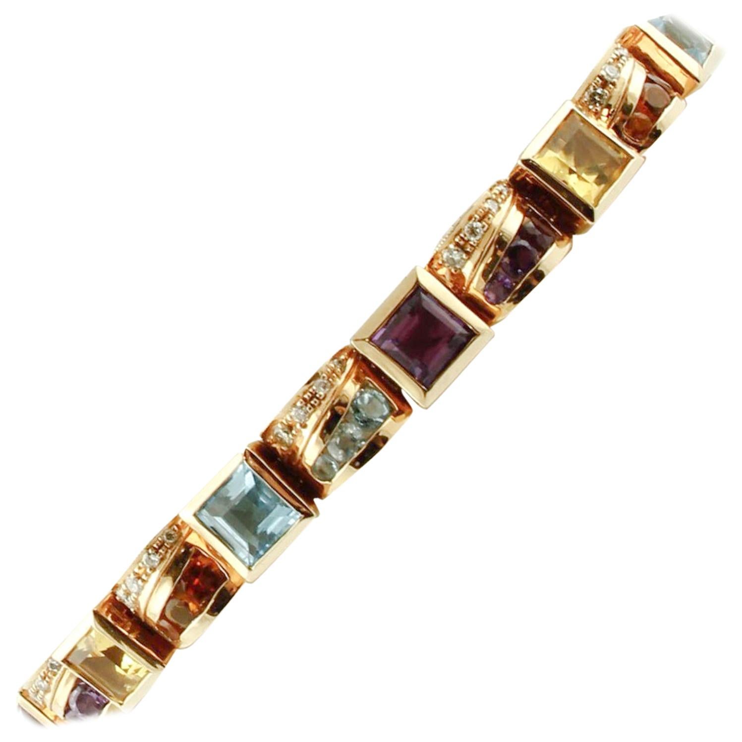 70s Link Bracelet Faux Amethyst Goldtone Metal Vintage Jewelry