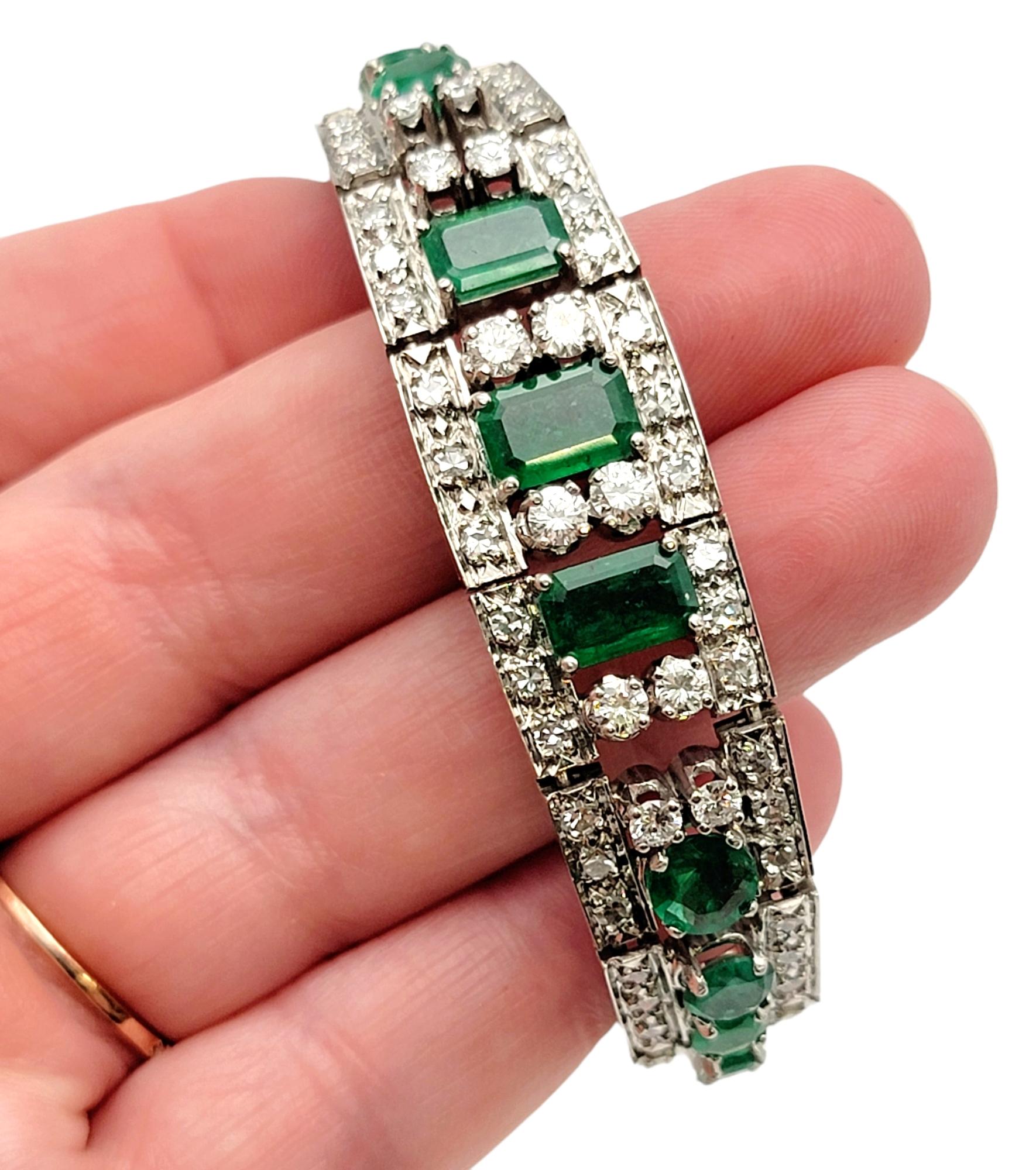 Vintage 10.40 CTW Emerald and Diamond Hinged Cuff 18 Karat White Gold Bracelet  1