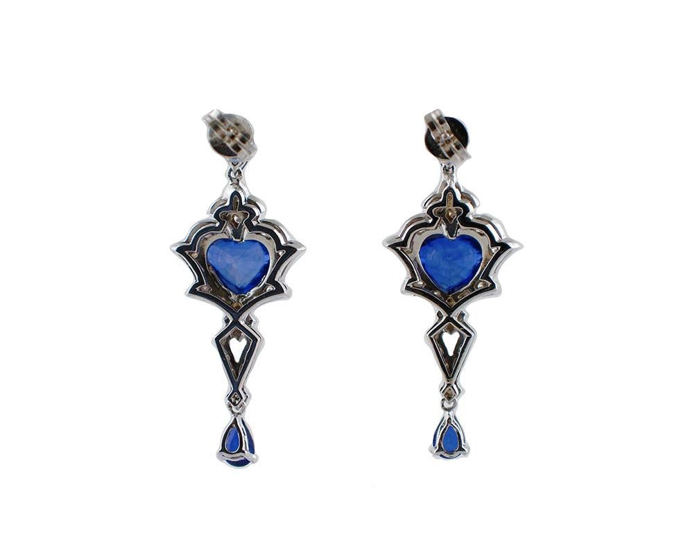 Handgefertigte Vintage-Ohrringe mit blauen Saphiren, Diamanten, 14 Karat Weißgold (Retro) im Angebot